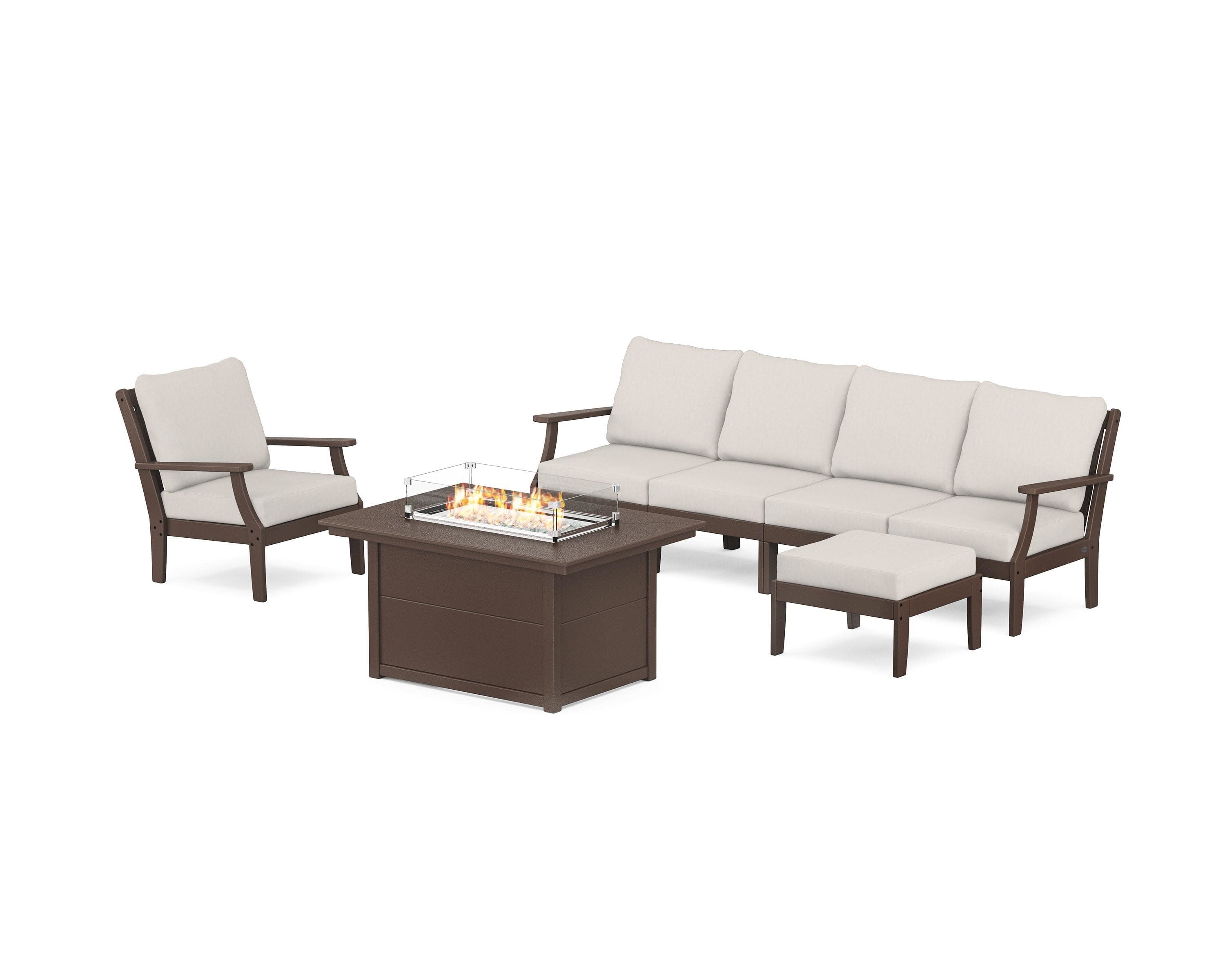 Braxton Sectional Lounge and Fire Pit Set in Mahogany / Cast Ash