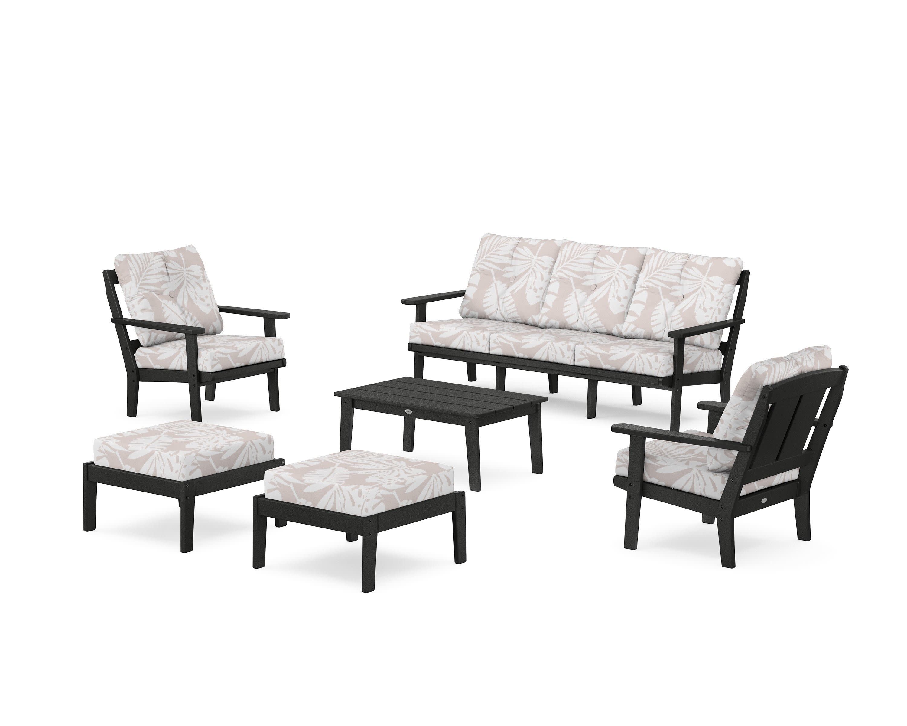 Mission 6-Piece Lounge Sofa Set in Black / Leaf Dune Burlap