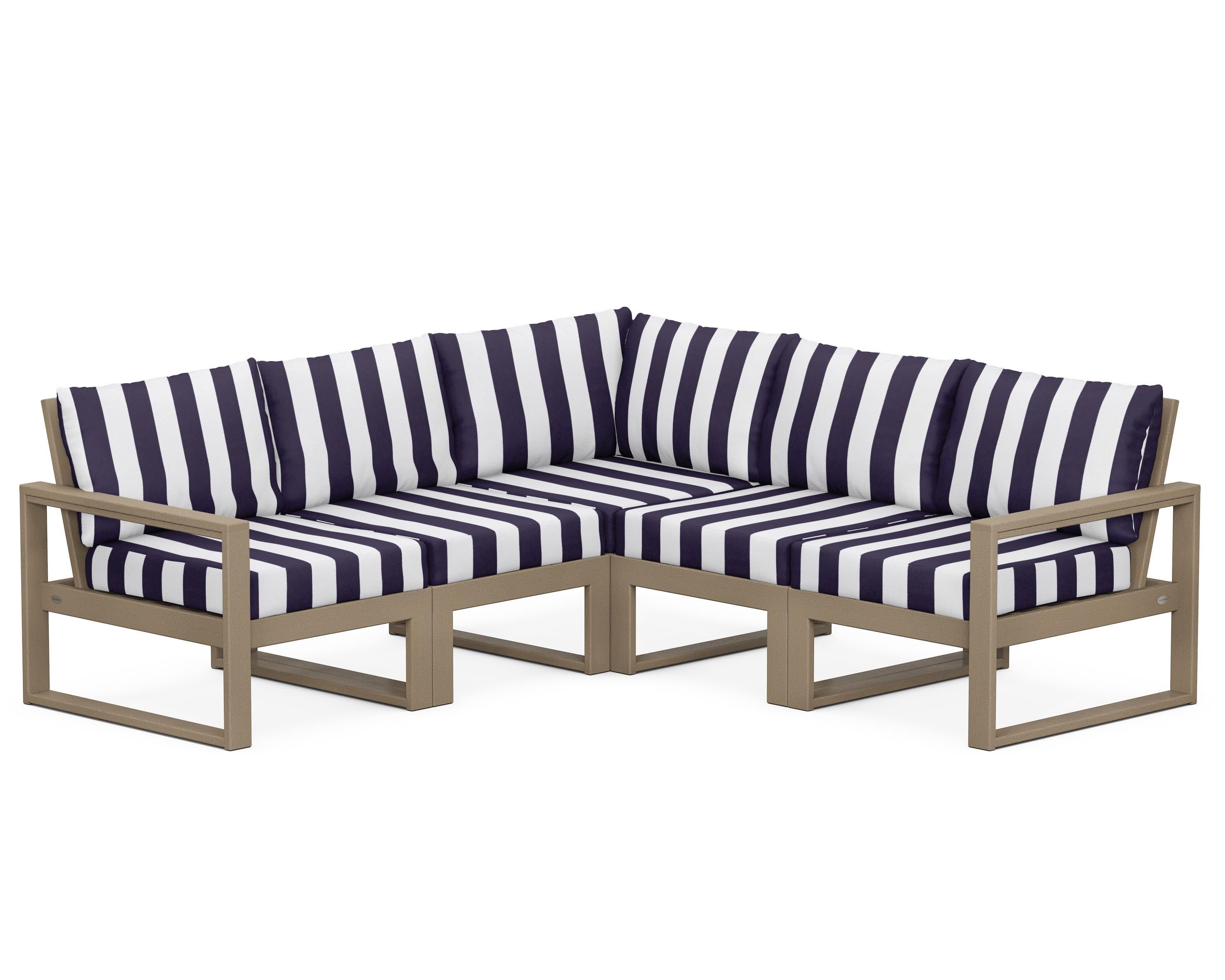 EDGE 5-Piece Modular Deep Seating Set in Vintage Sahara / Cabana Stripe Navy