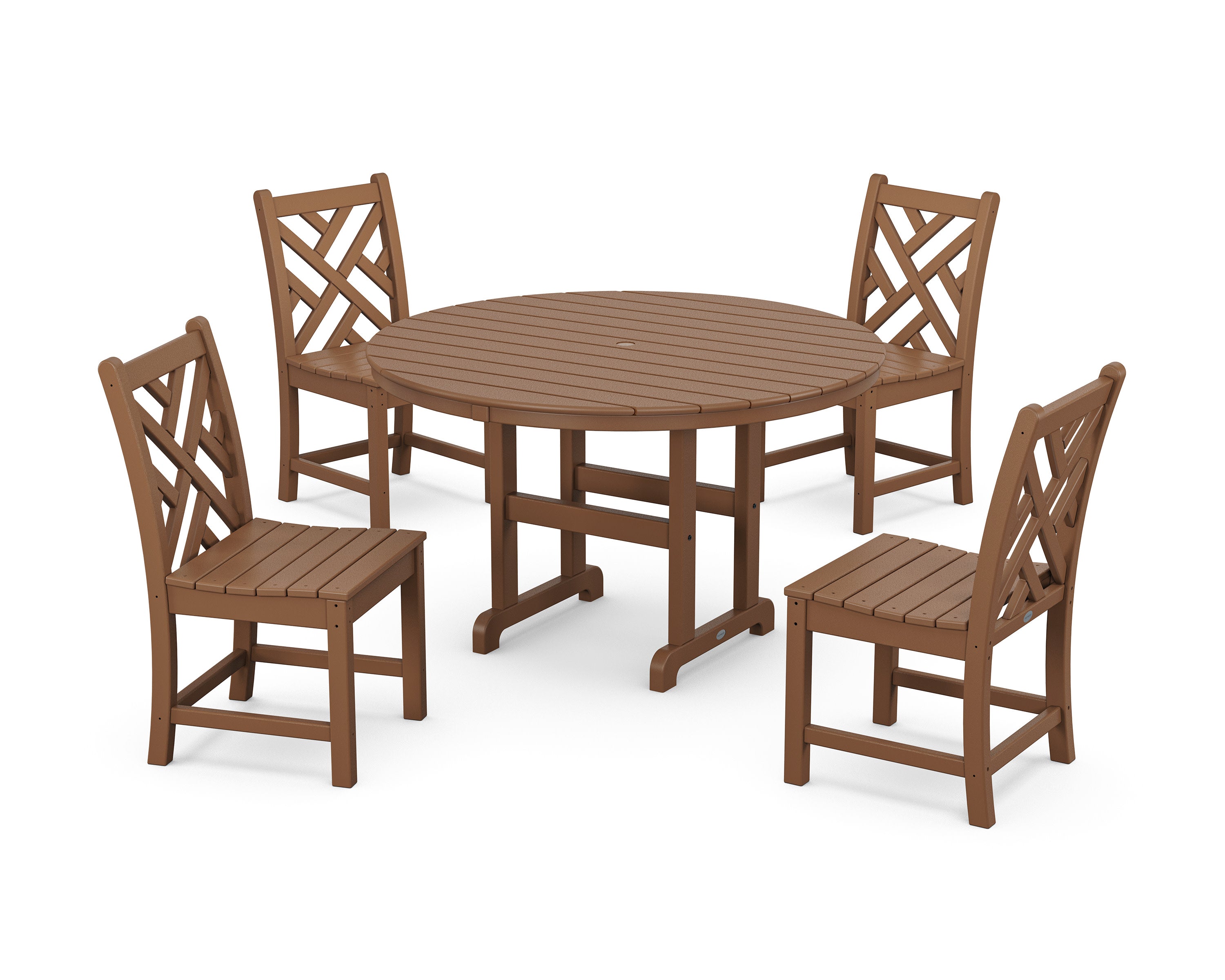 Chippendale 5-Piece Round Farmhouse Side Chair Dining Set in Teak