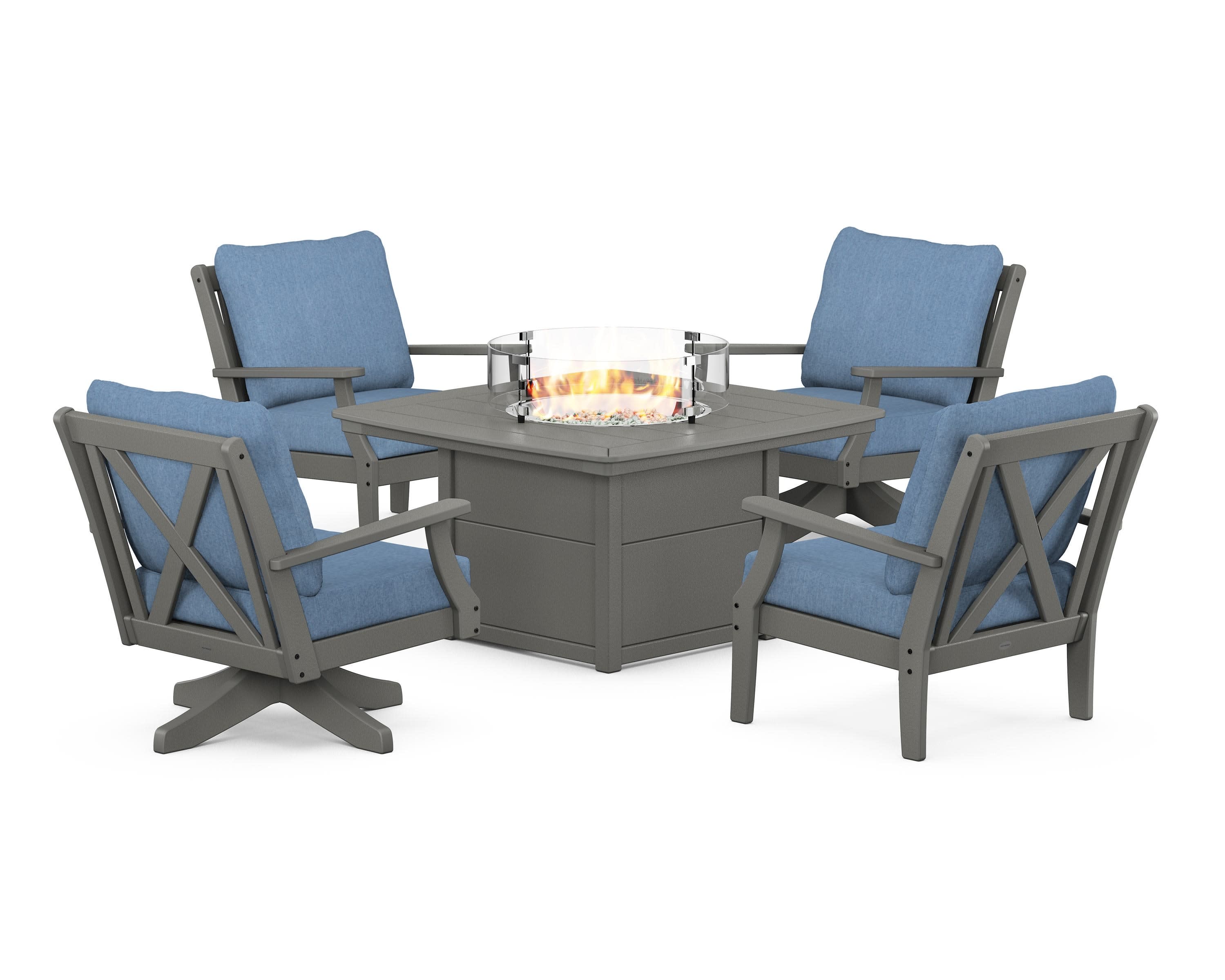 Braxton 5-Piece Deep Seating Set with Fire Table in Slate Grey / Sky Blue