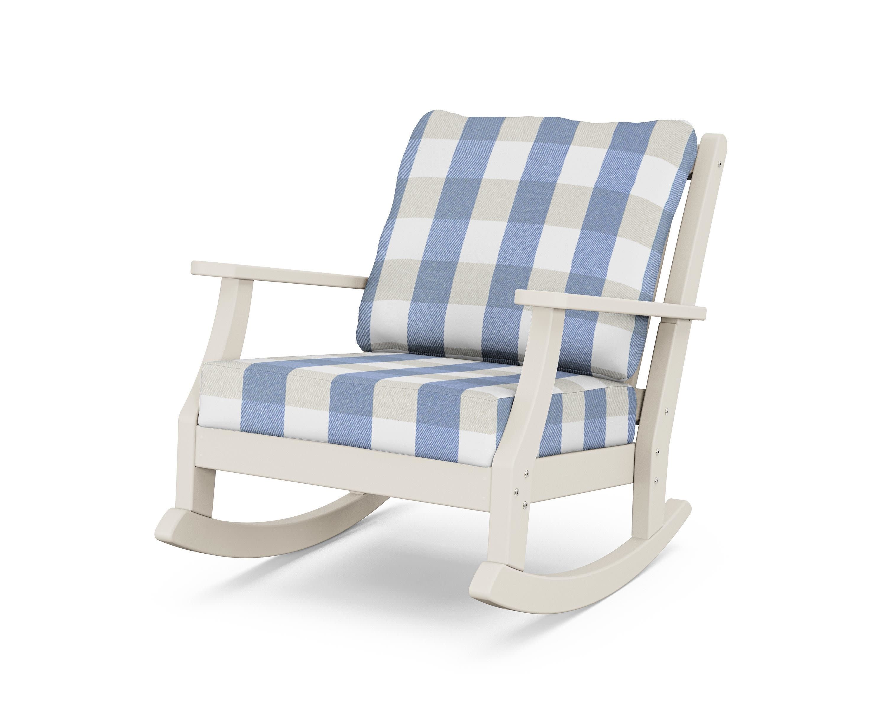 Wovendale Deep Seating Rocking Chair in Sand / Buffalo Plaid Sky Blue