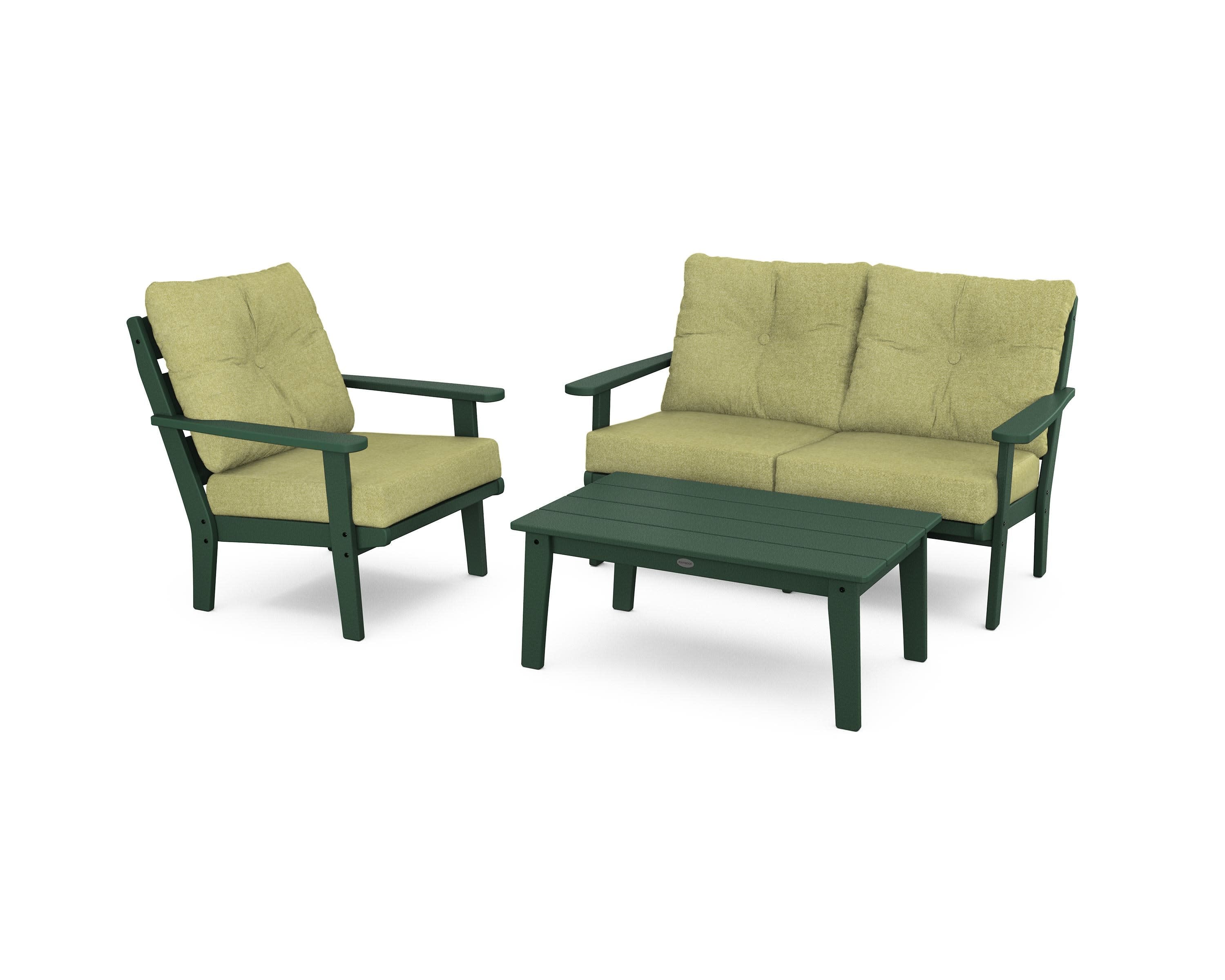 Lakeside 3-Piece Deep Seating Set in Green / Chartreuse Boucle