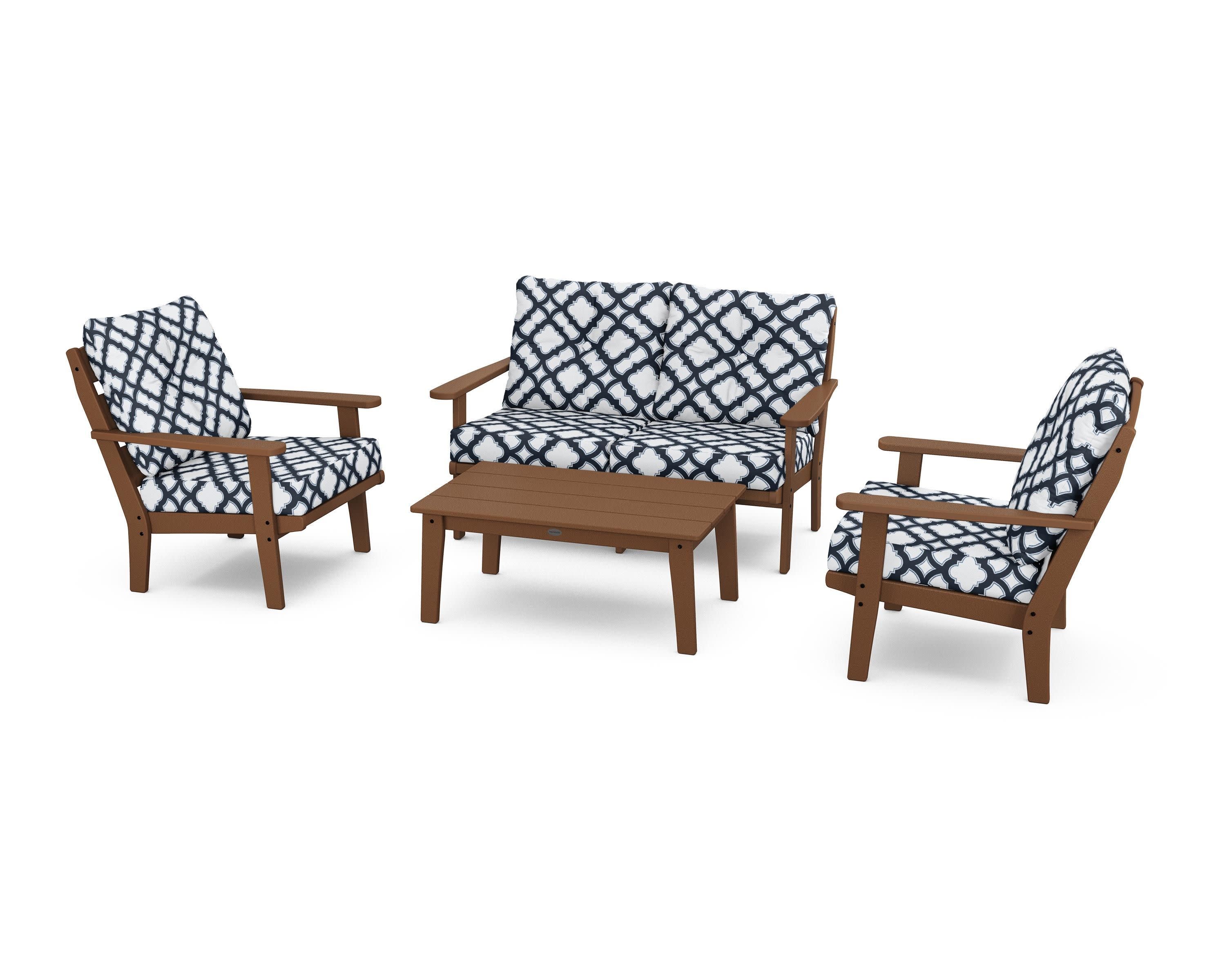 Lakeside 4-Piece Deep Seating Set in Teak / Trellis Marine Indigo