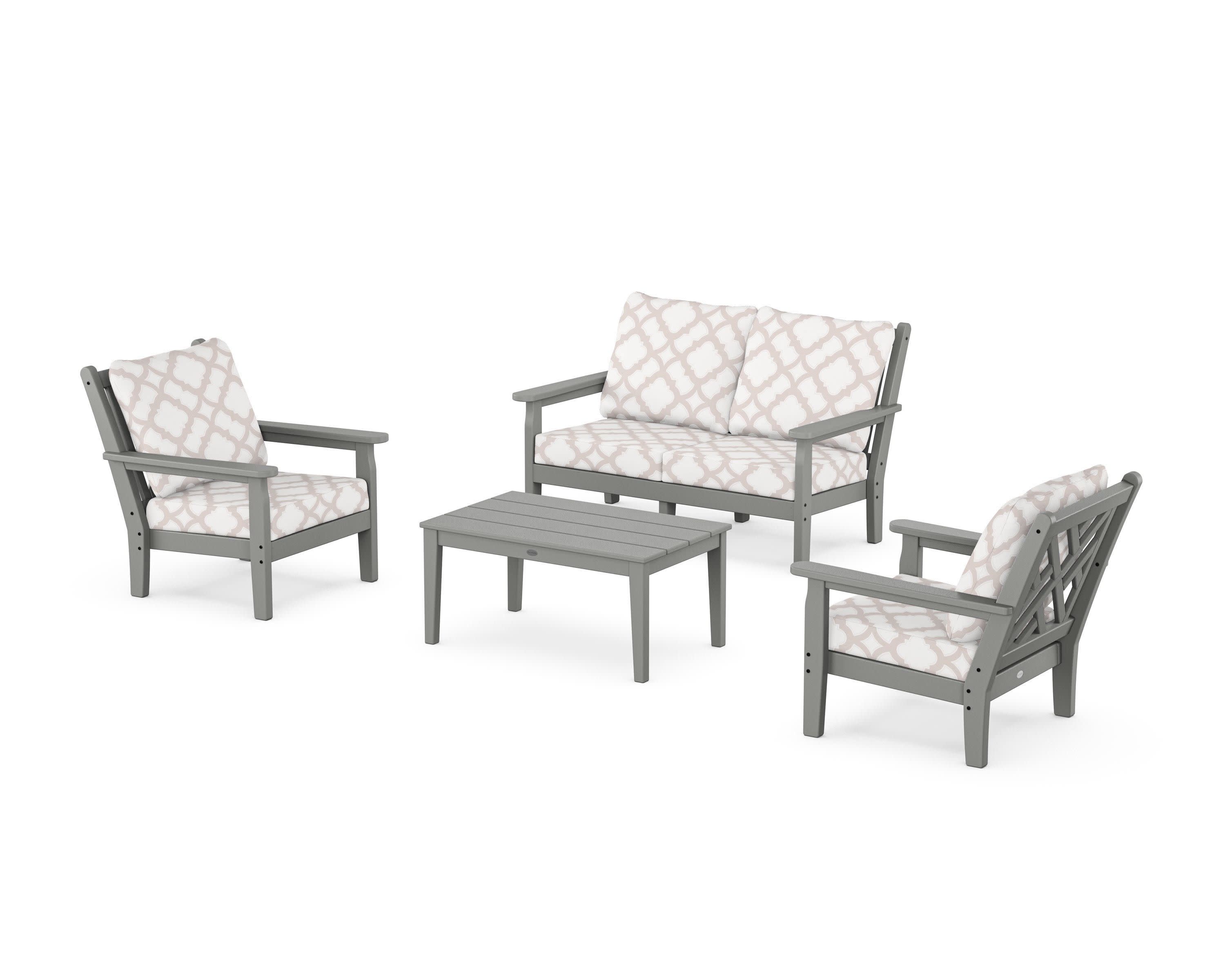 Chippendale 4-Piece Deep Seating Set with Loveseat in Slate Grey / Trellis Dune Burlap