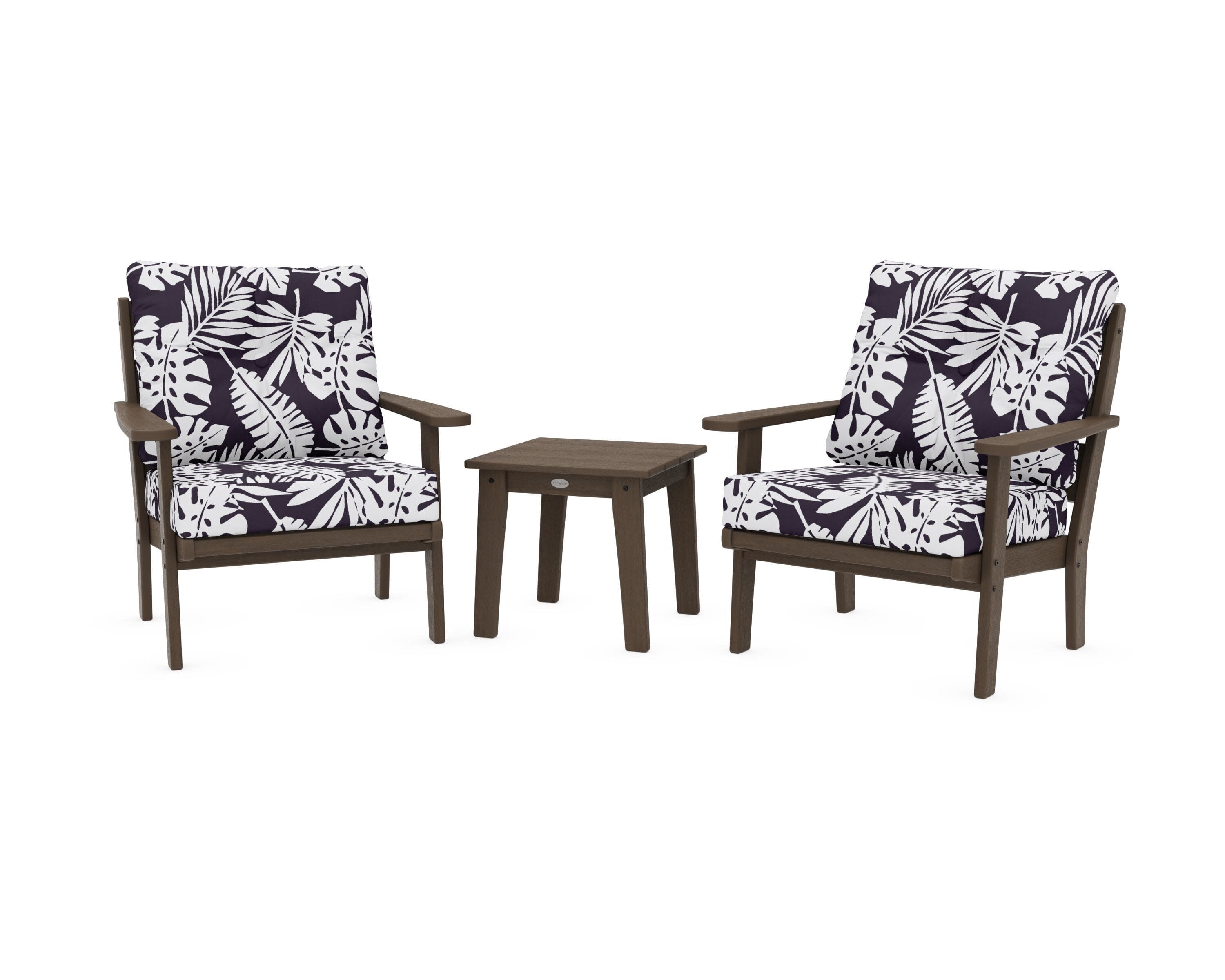 Lakeside 3-Piece Deep Seating Chair Set in Kona / Leaf Navy