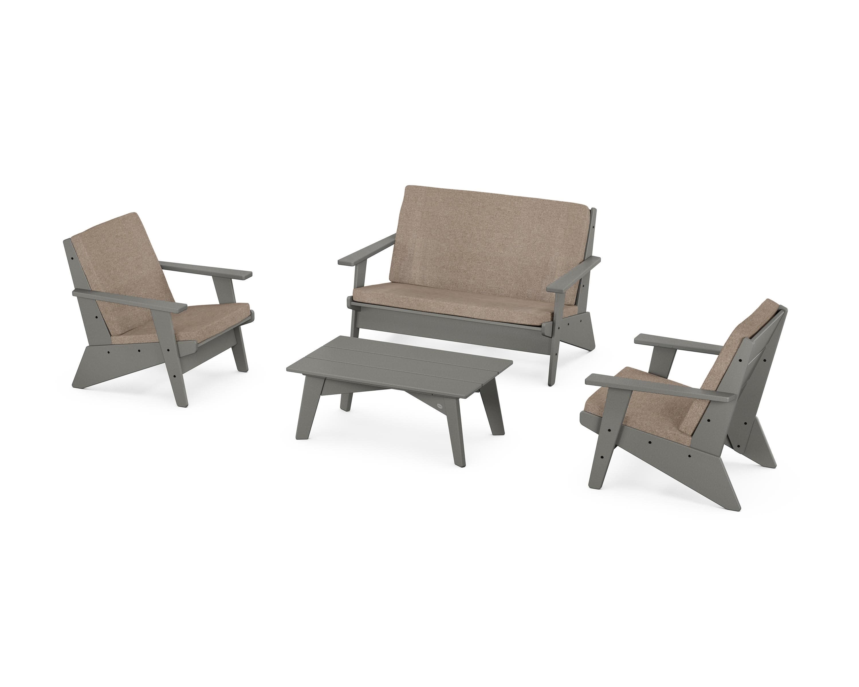 Riviera Modern Lounge 4-Piece Set in Slate Grey / Spiced Burlap