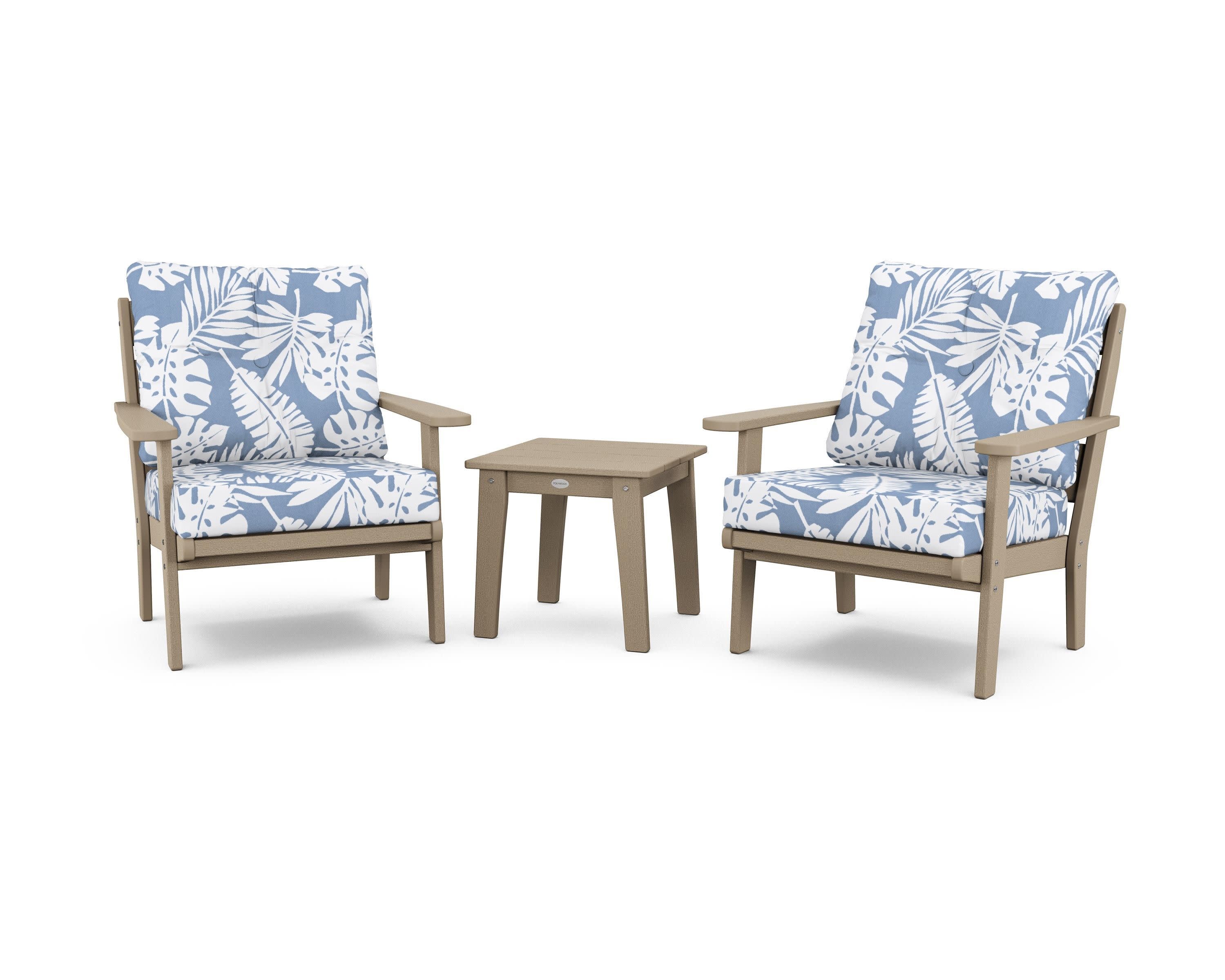 Lakeside 3-Piece Deep Seating Chair Set in Vintage Sahara / Leaf Sky Blue