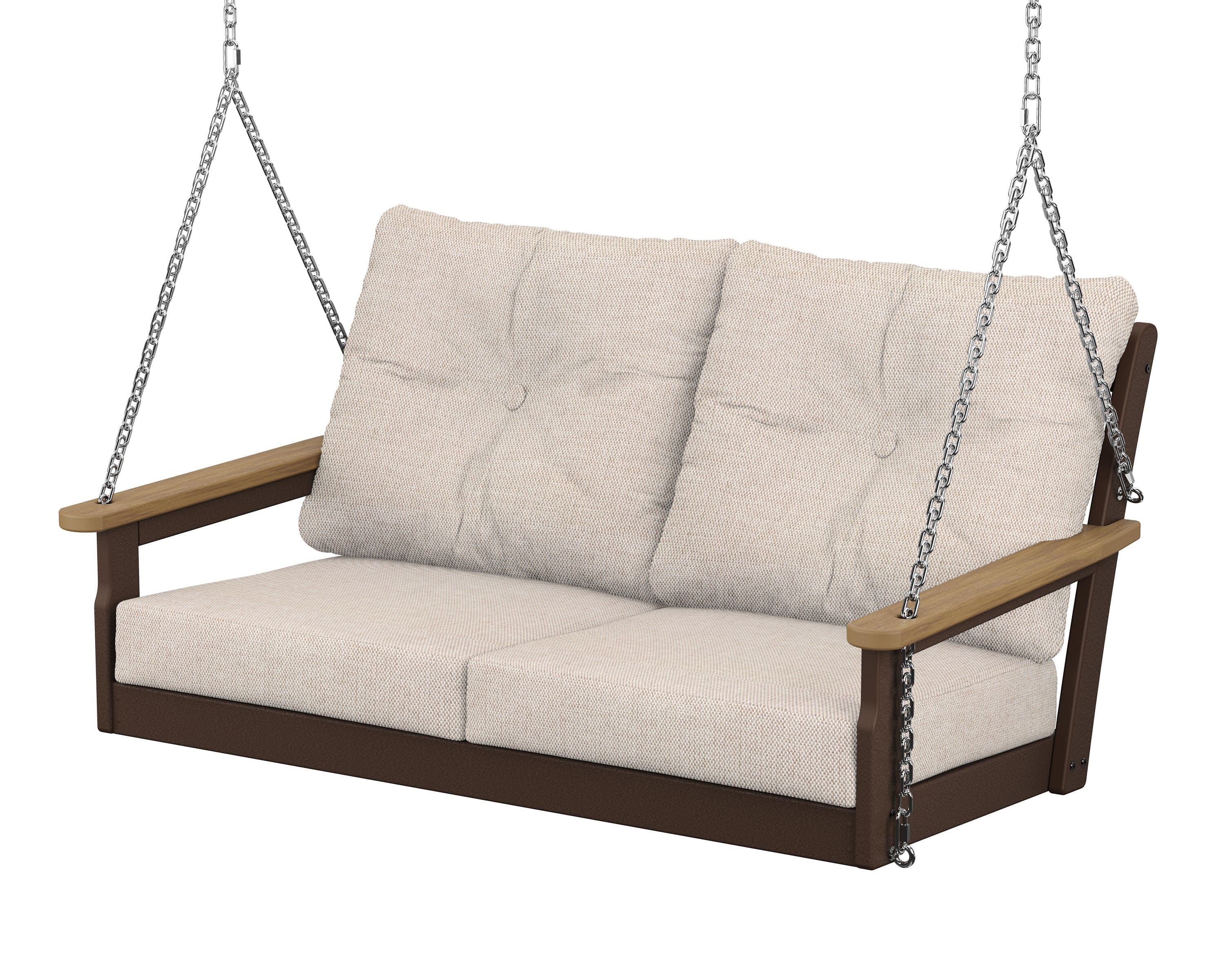 Vineyard Deep Seating Swing in Mahogany / Natural / Blend Linen