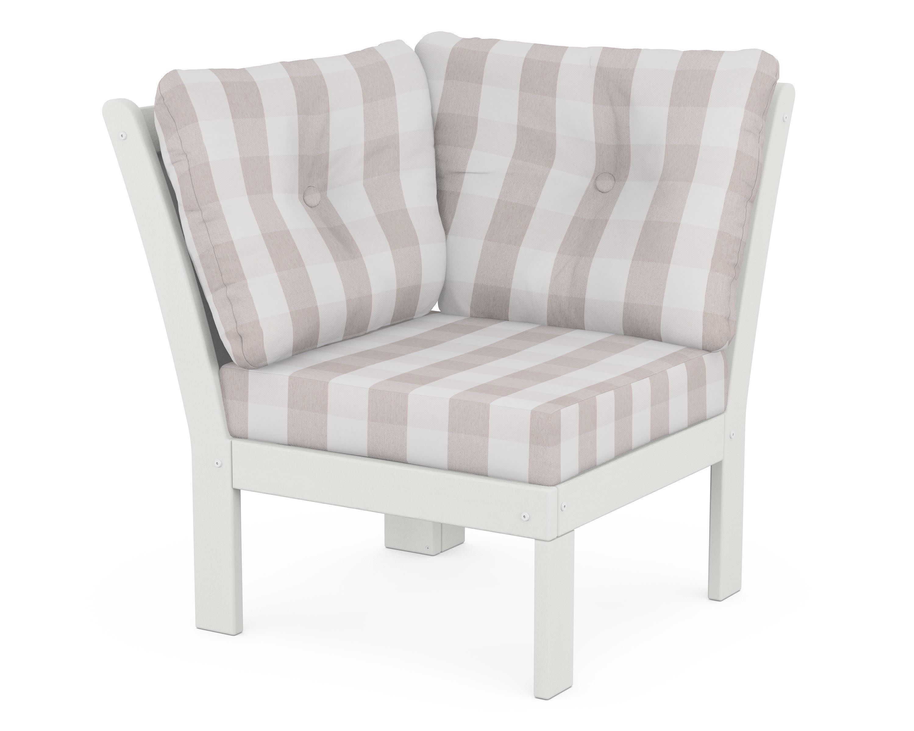 Vineyard Modular Corner Chair in Vintage White / Buffalo Plaid Dune Burlap