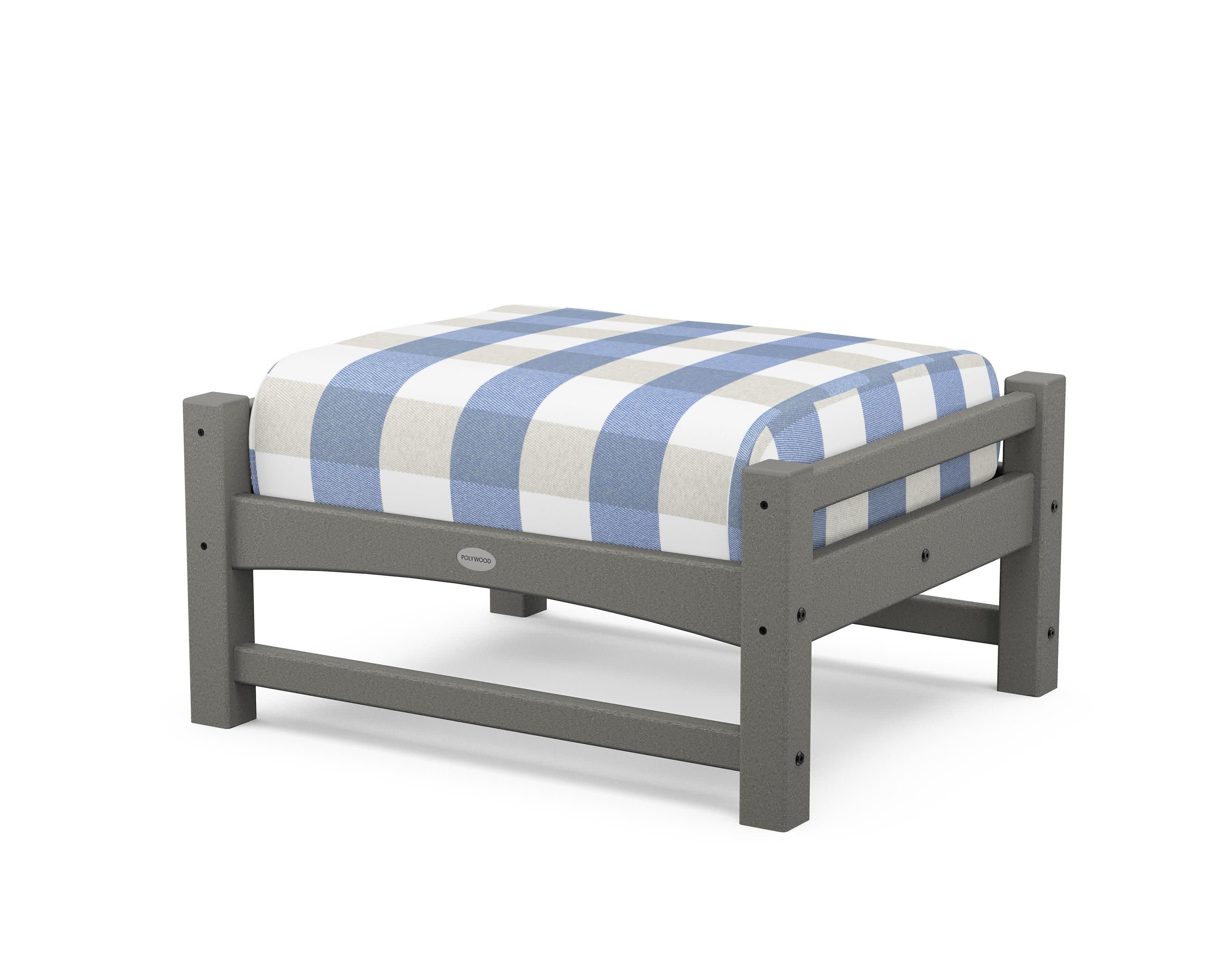 Club Ottoman in Slate Grey / Buffalo Plaid Sky Blue