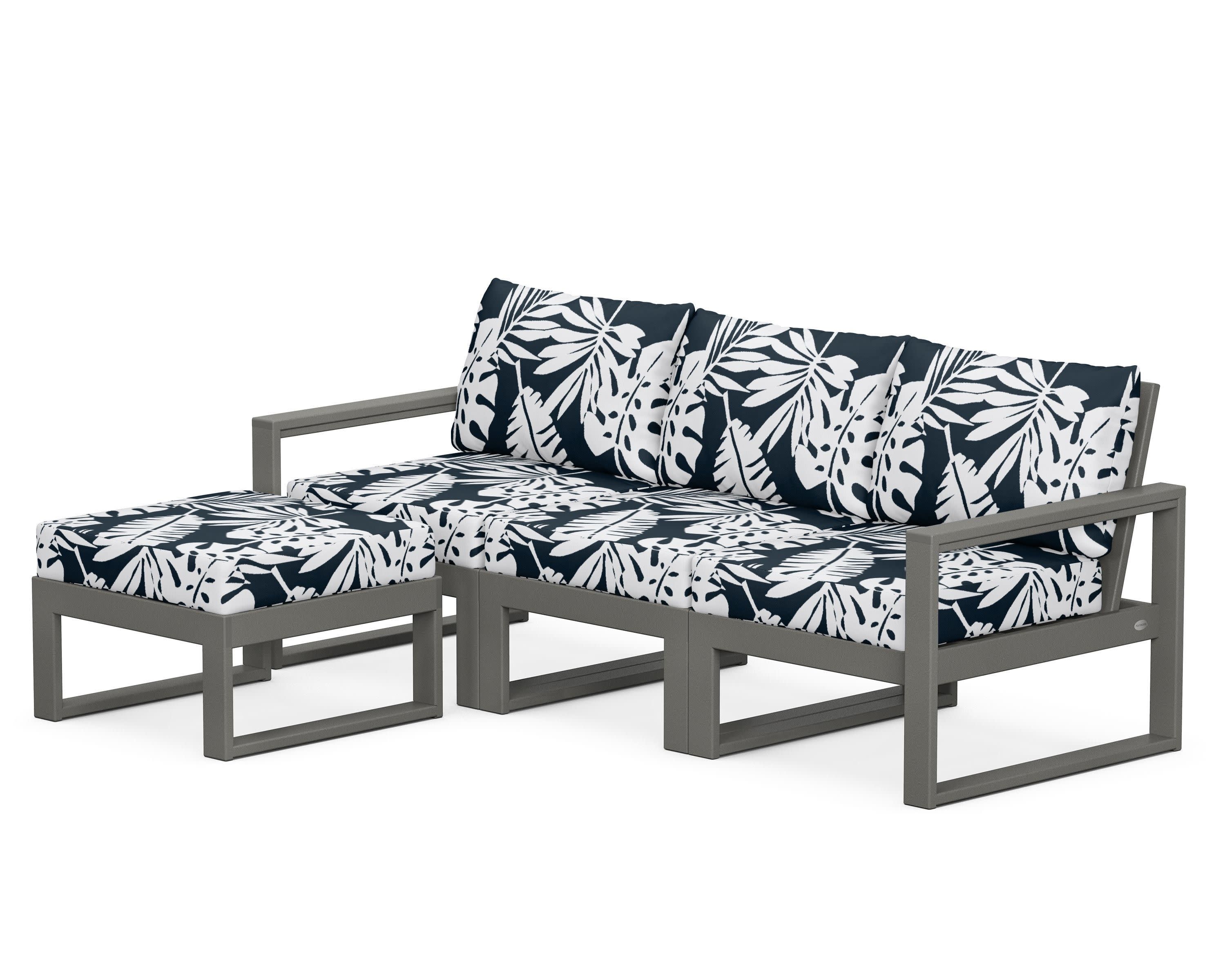 EDGE 4-Piece Modular Deep Seating Set with Ottoman in Slate Grey / Leaf Marine Indigo