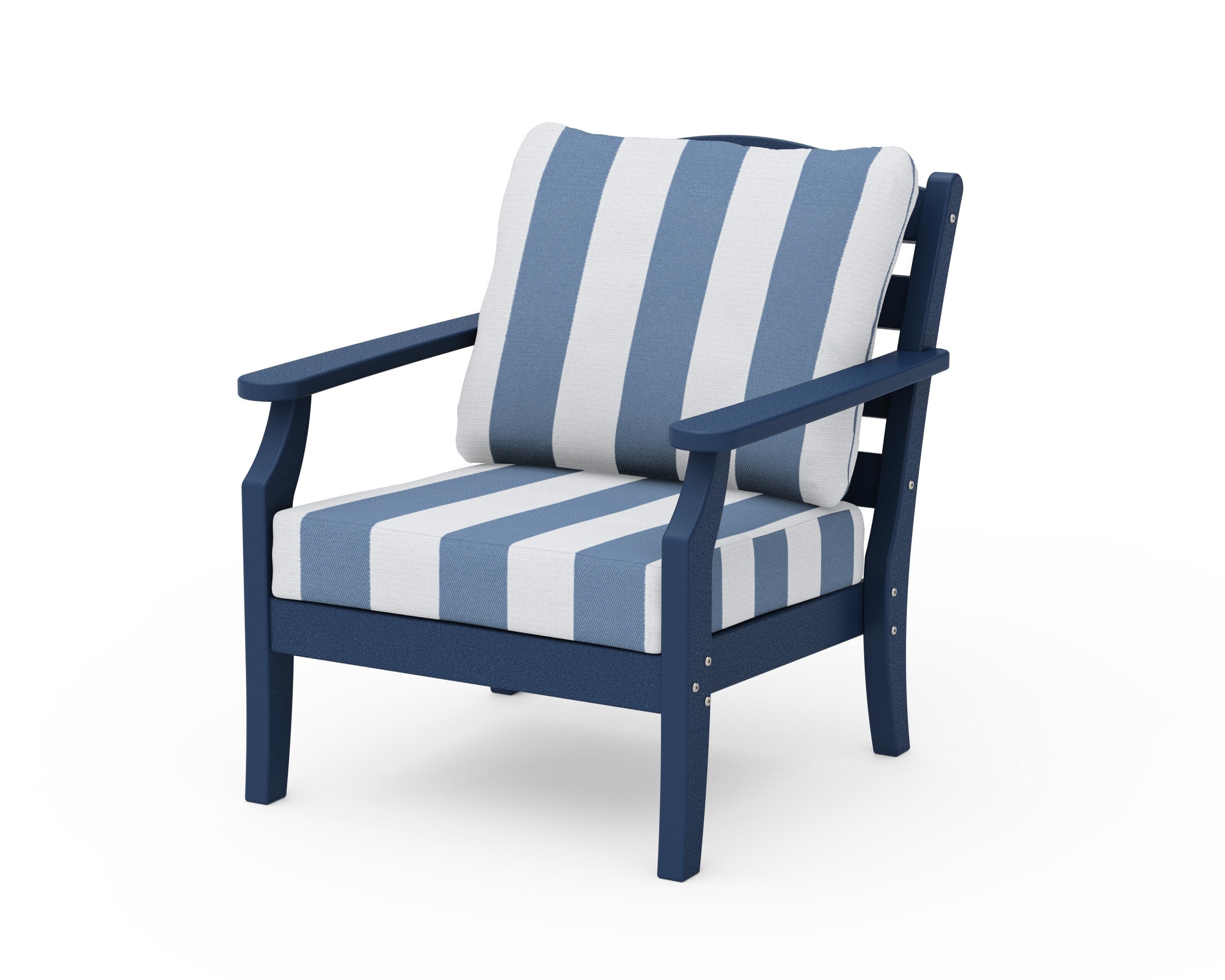 Savannah Deep Seating Chair in Navy / Cabana Stripe Sky Blue