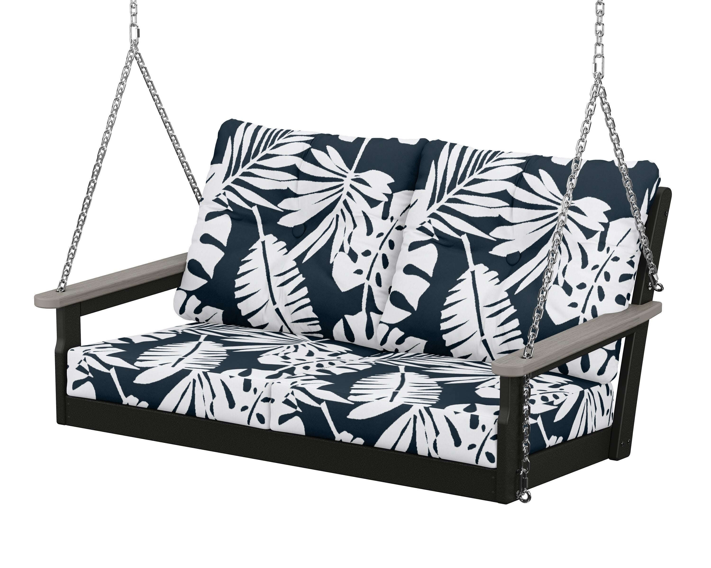 Vineyard Deep Seating Swing in Black / Driftwood / Leaf Marine Indigo