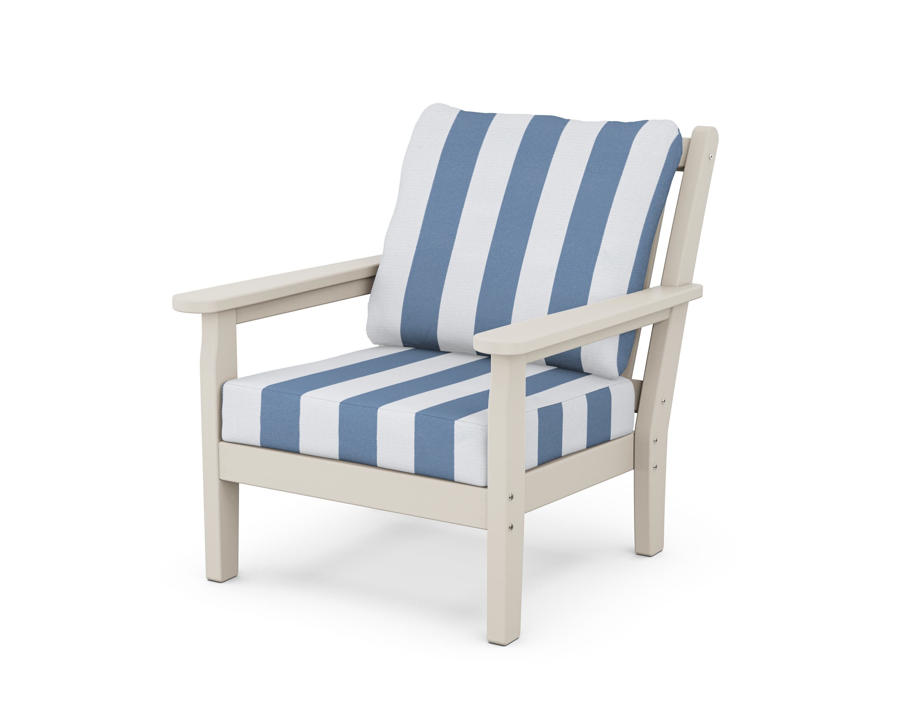 Chippendale Deep Seating Chair in Sand / Cabana Stripe Sky Blue