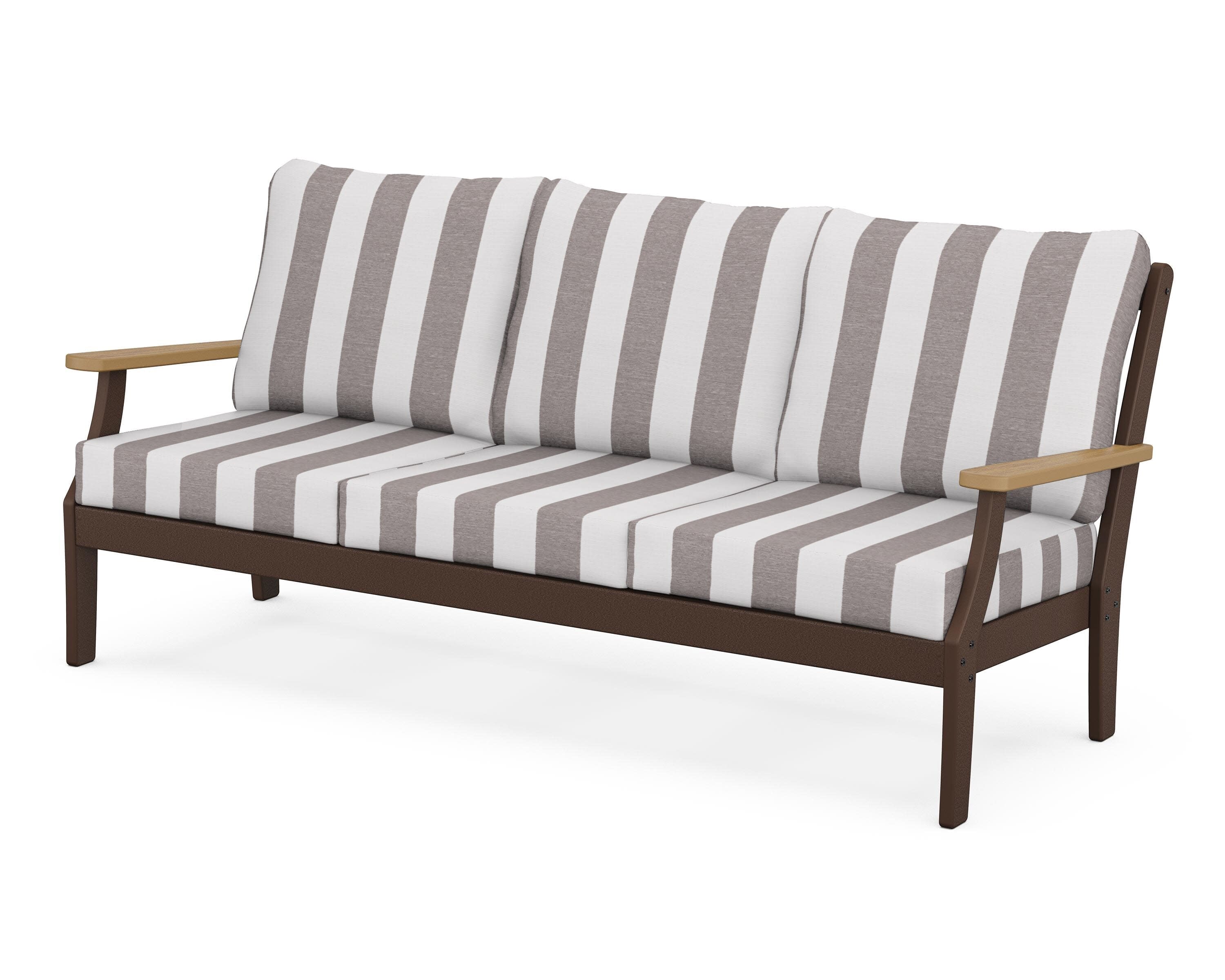 Braxton Deep Seating Sofa in Mahogany / Natural / Cabana Stripe Grey Mist