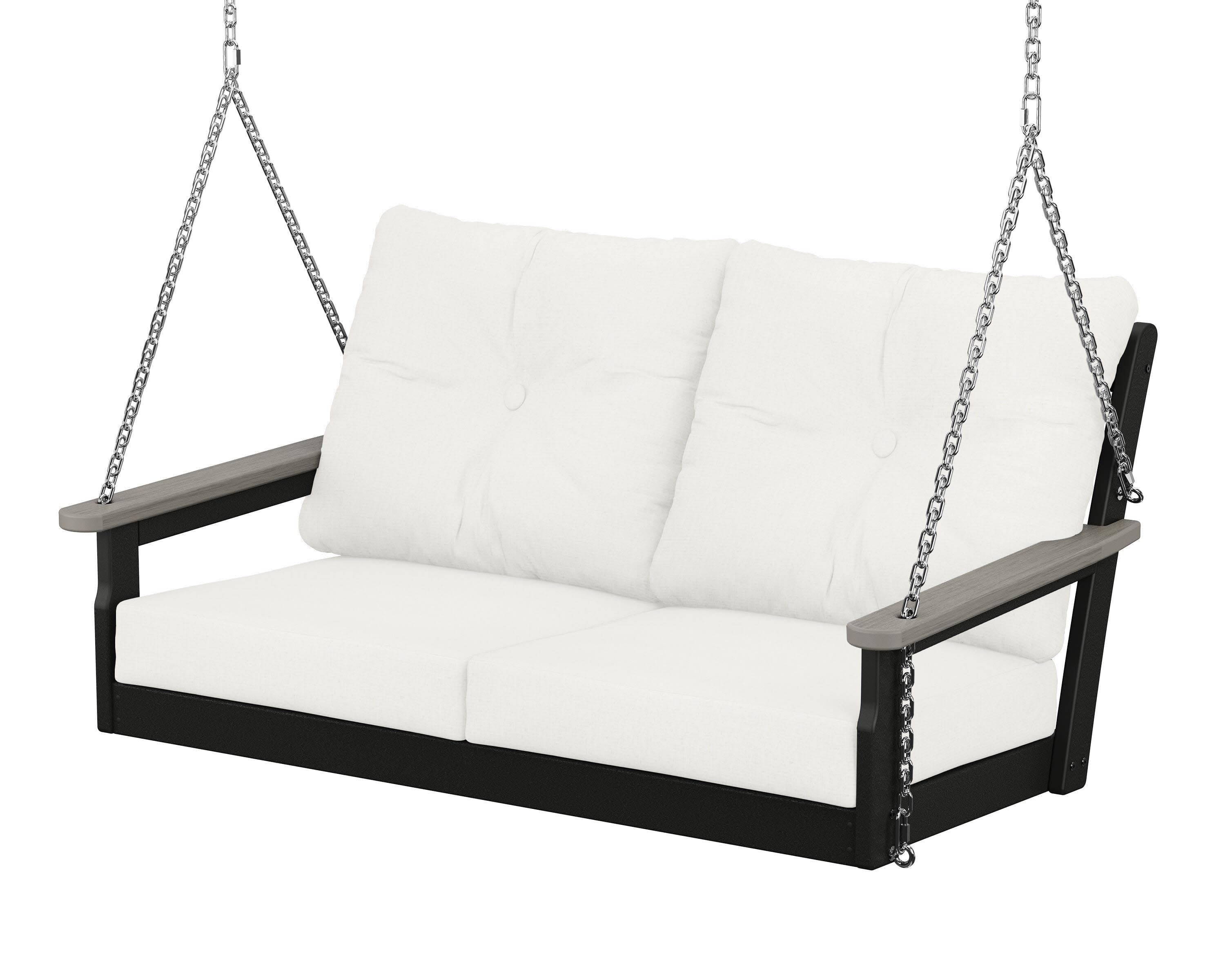 Vineyard Deep Seating Swing in Black / Driftwood / Natural Linen