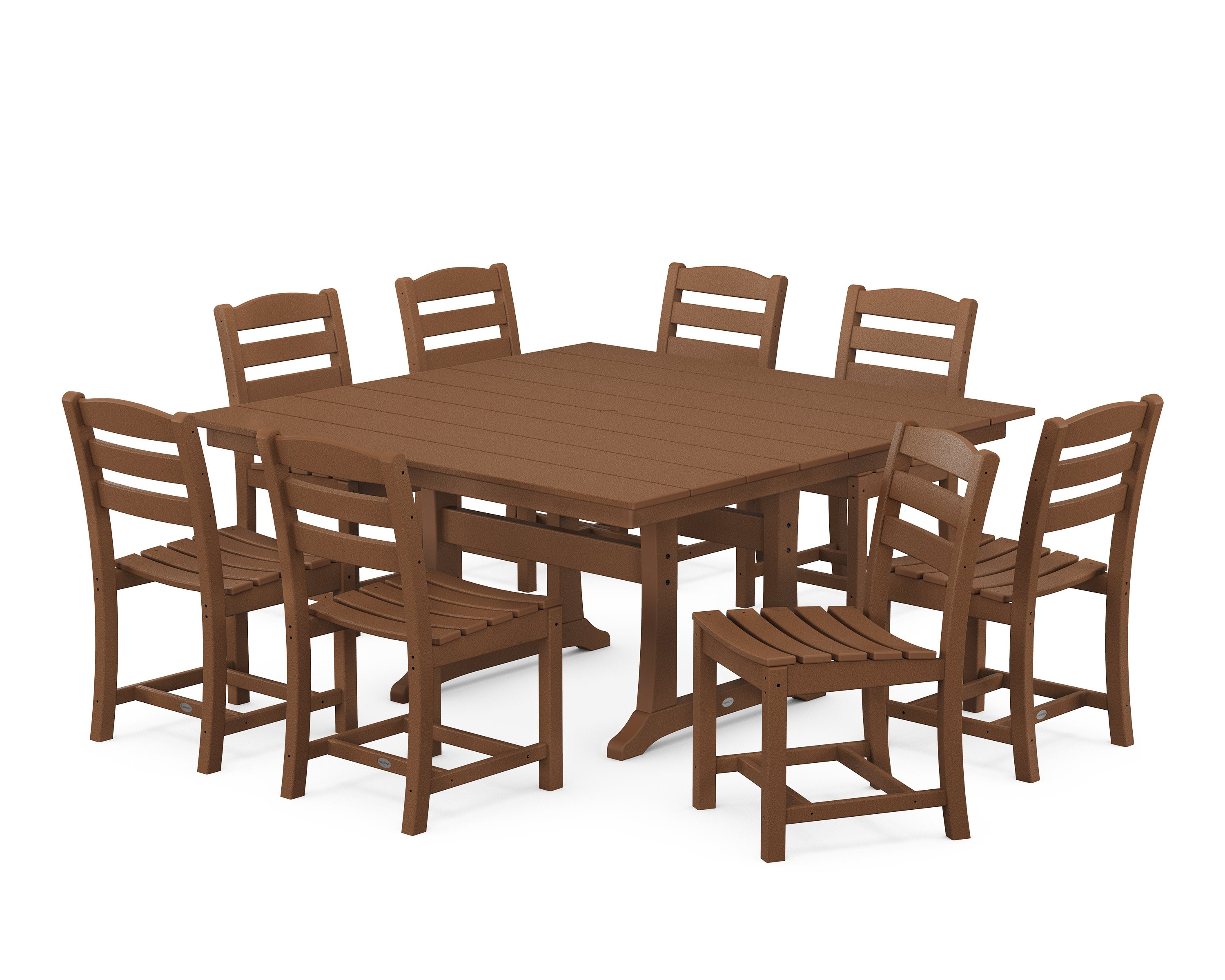 La Casa Caf 9-Piece Farmhouse Trestle Dining Set in Teak