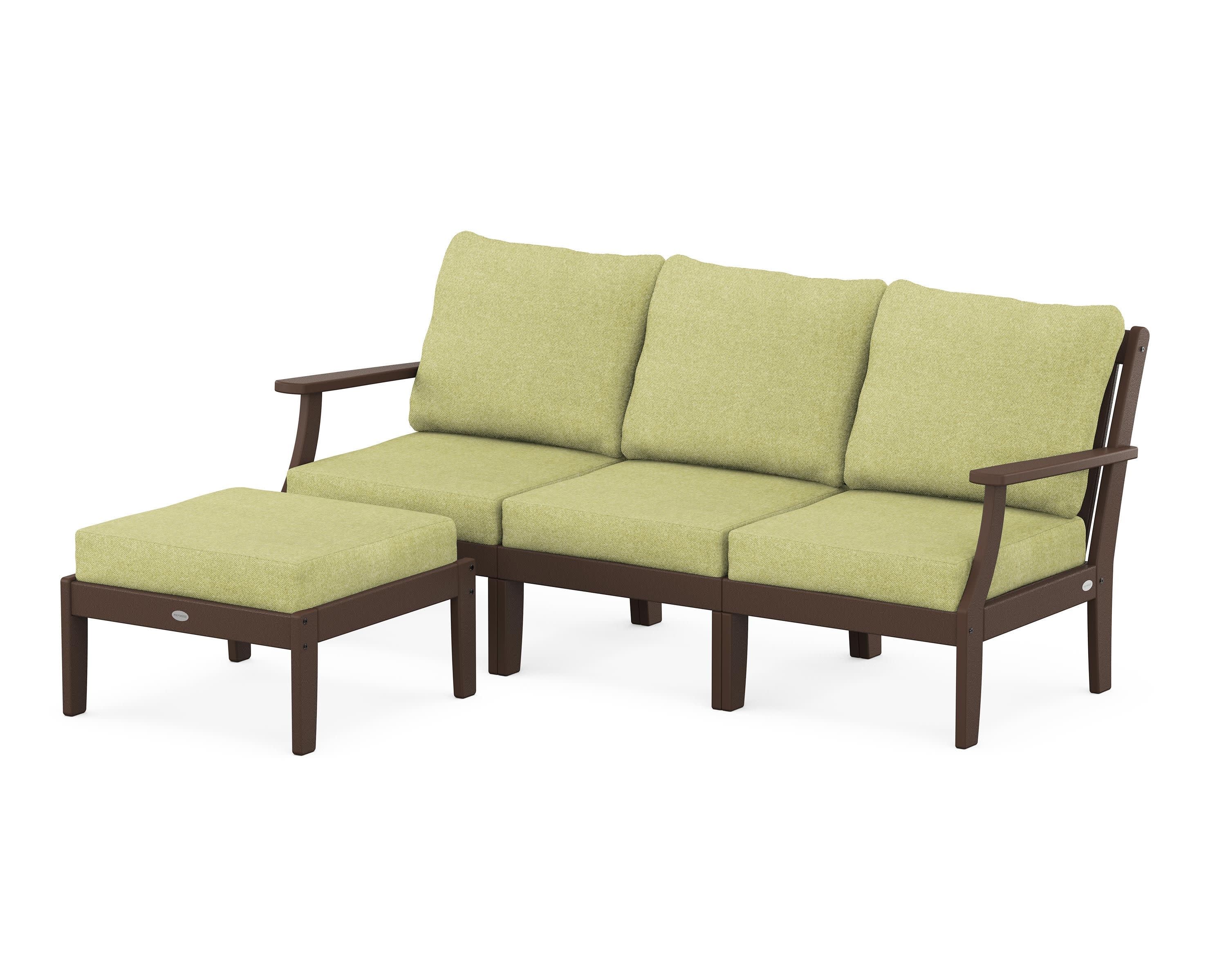 Braxton Modular 4-Piece Deep Seating Set with Ottoman in Mahogany / Chartreuse Boucle