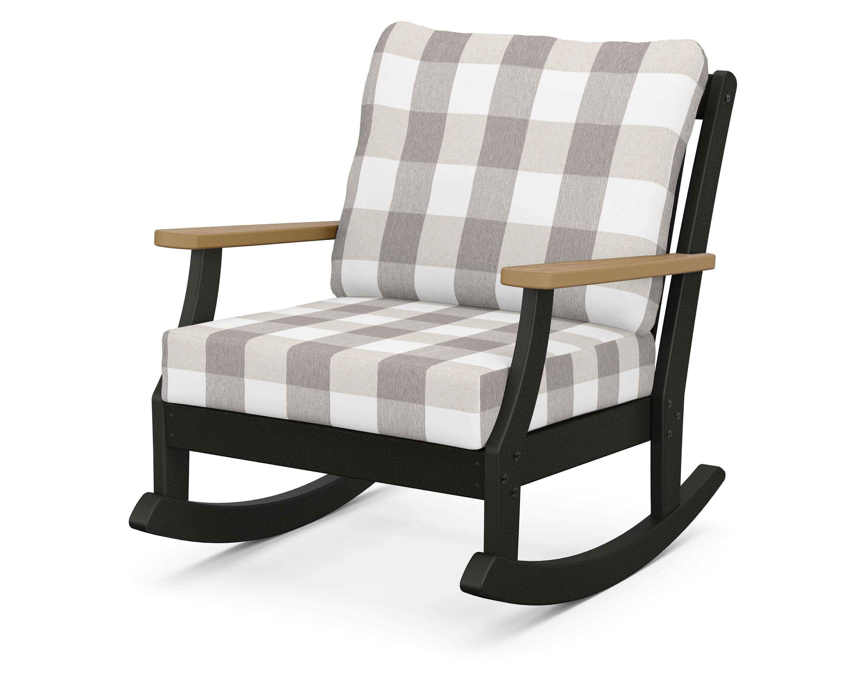 Braxton Deep Seating Rocking Chair in Black / Natural / Buffalo Plaid Grey Mist