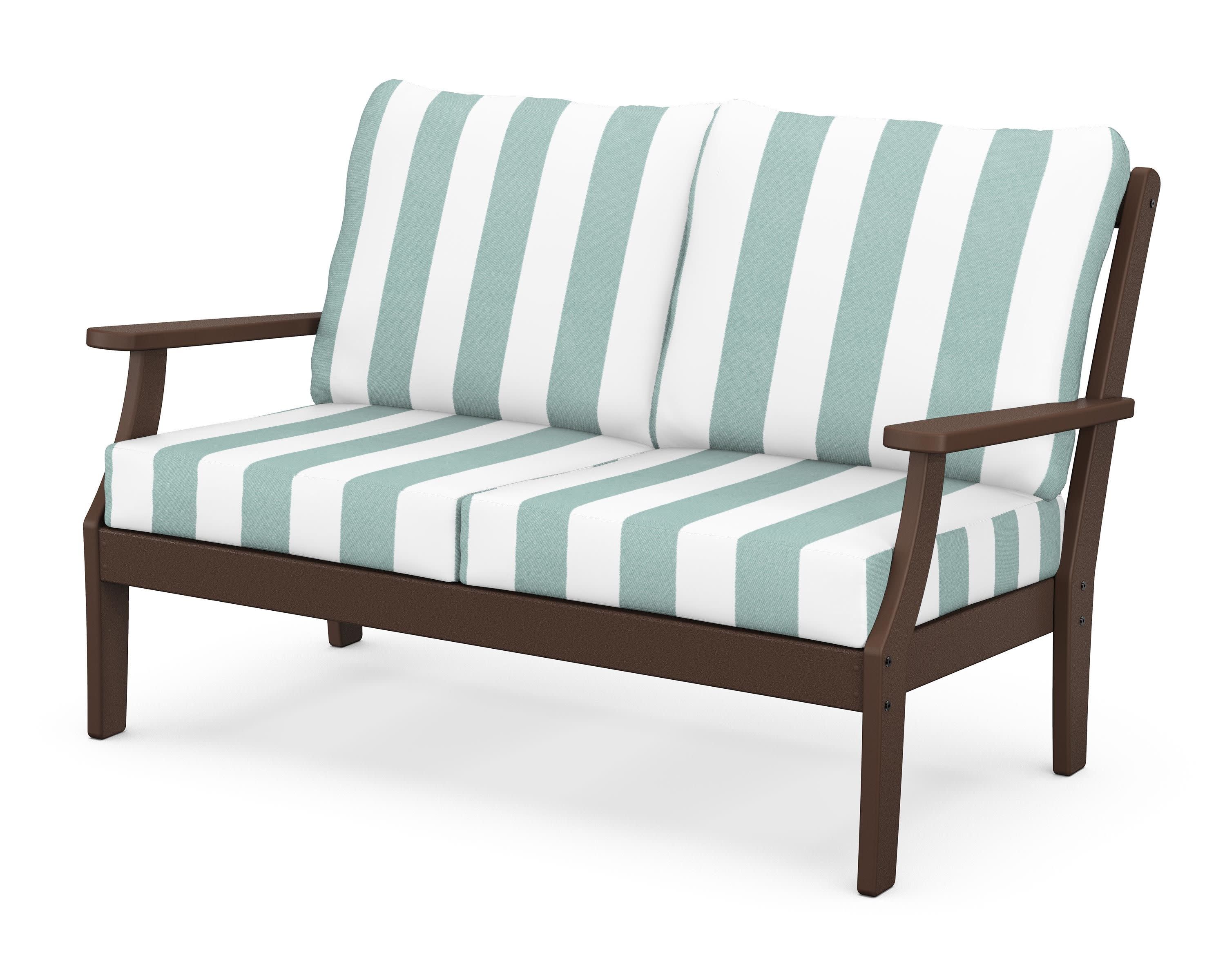 Braxton Deep Seating Loveseat in Mahogany / Cabana Stripe Glacier Spa