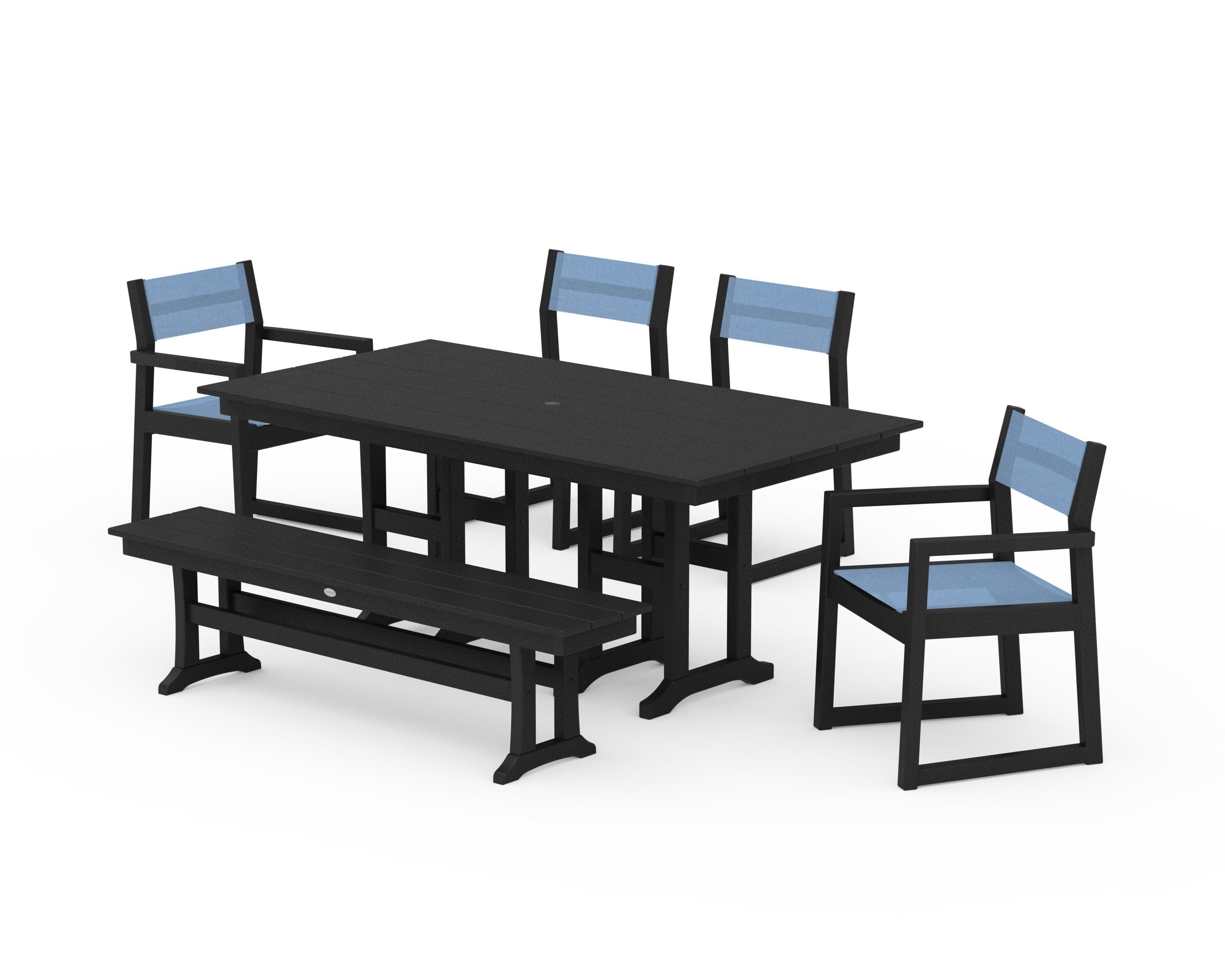 EDGE Sling 6-Piece Farmhouse Dining Set in Black / Poolside Sling