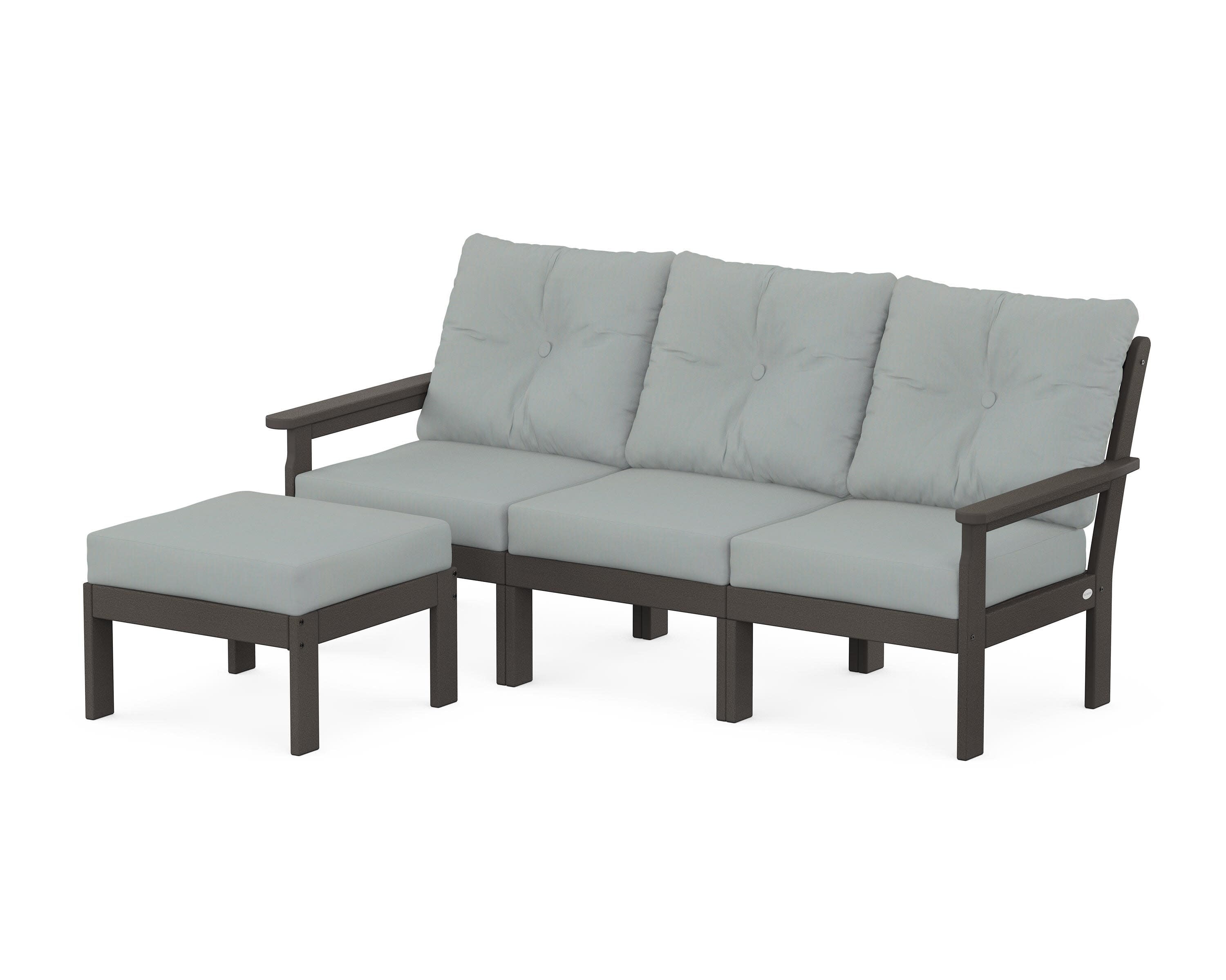 Vineyard 4-Piece Sectional with Ottoman in Vintage Coffee / Spa