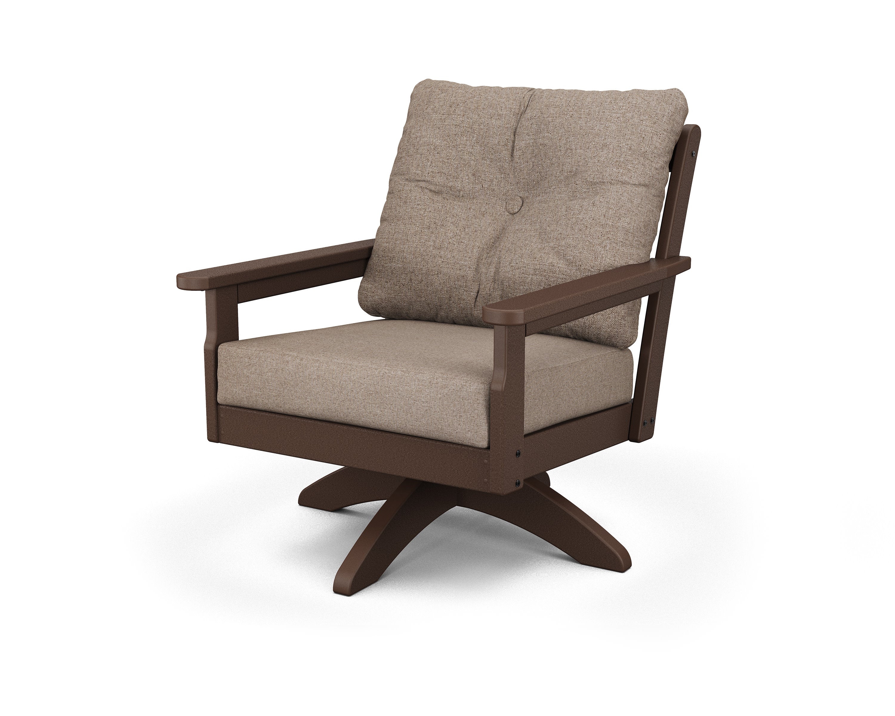 Vineyard Deep Seating Swivel Chair in Mahogany / Spiced Burlap