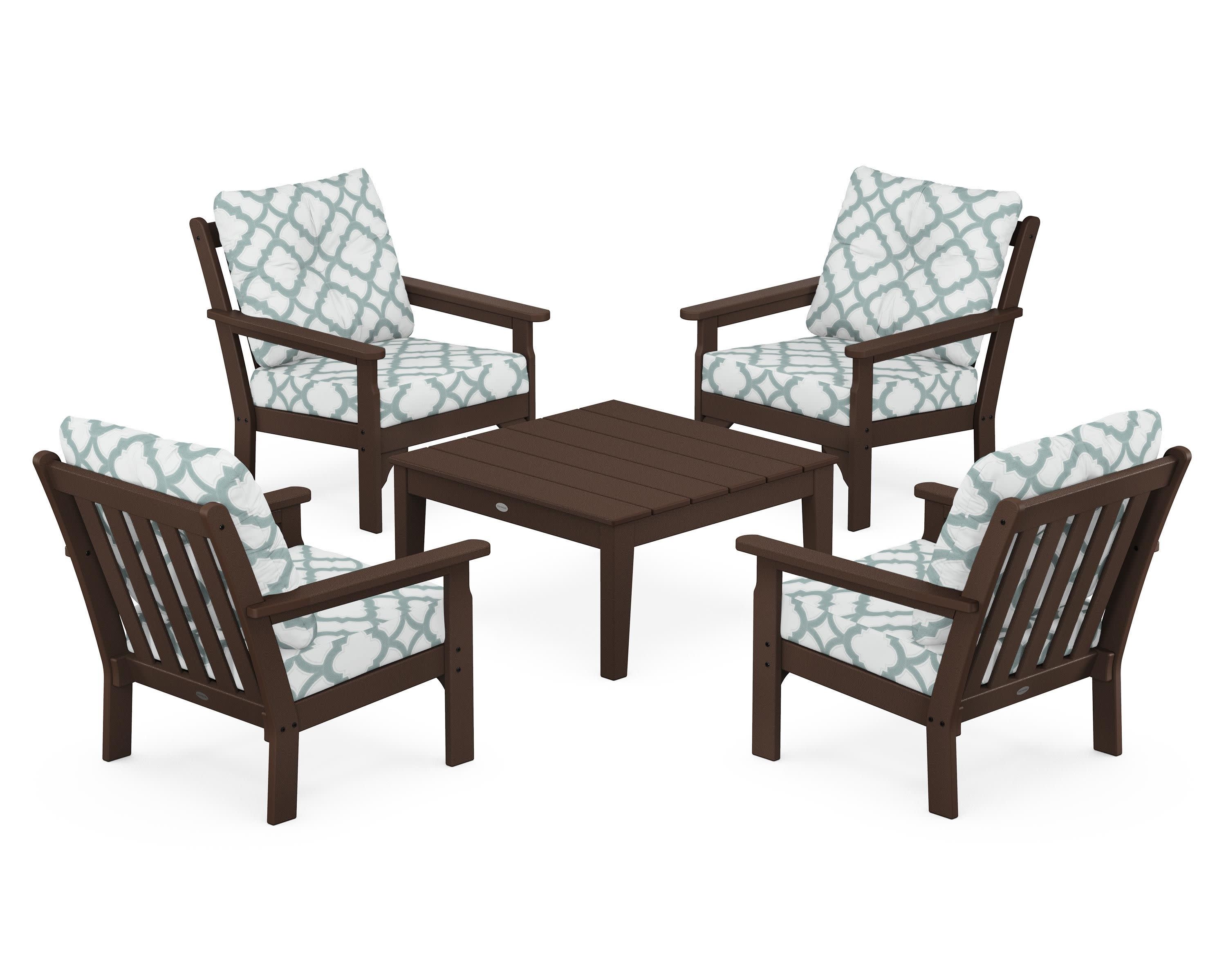 Vineyard 5-Piece Deep Seating Conversation Set in Mahogany / Trellis Glacier Spa
