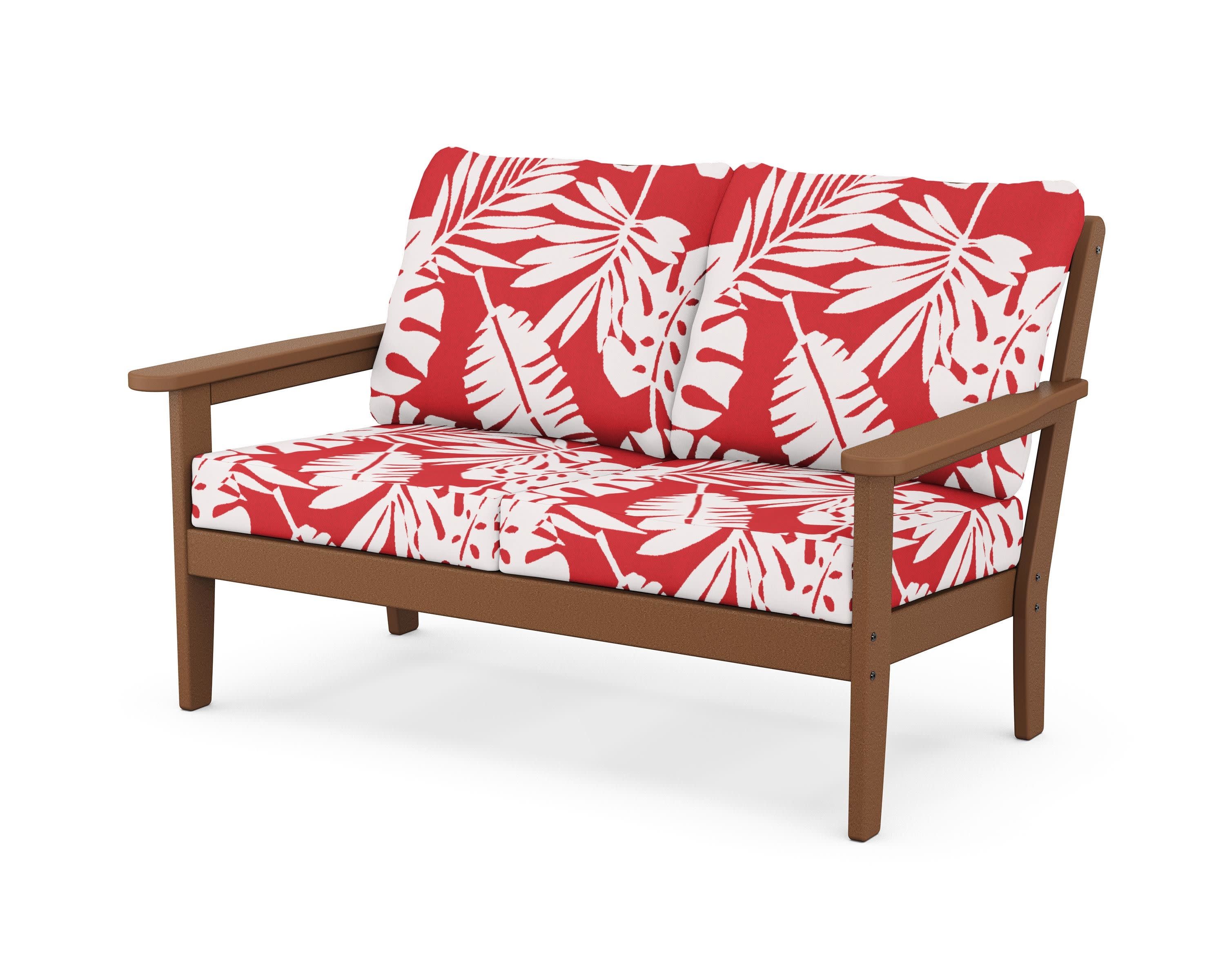 Cottage Deep Seating Loveseat in Teak / Leaf Crimson