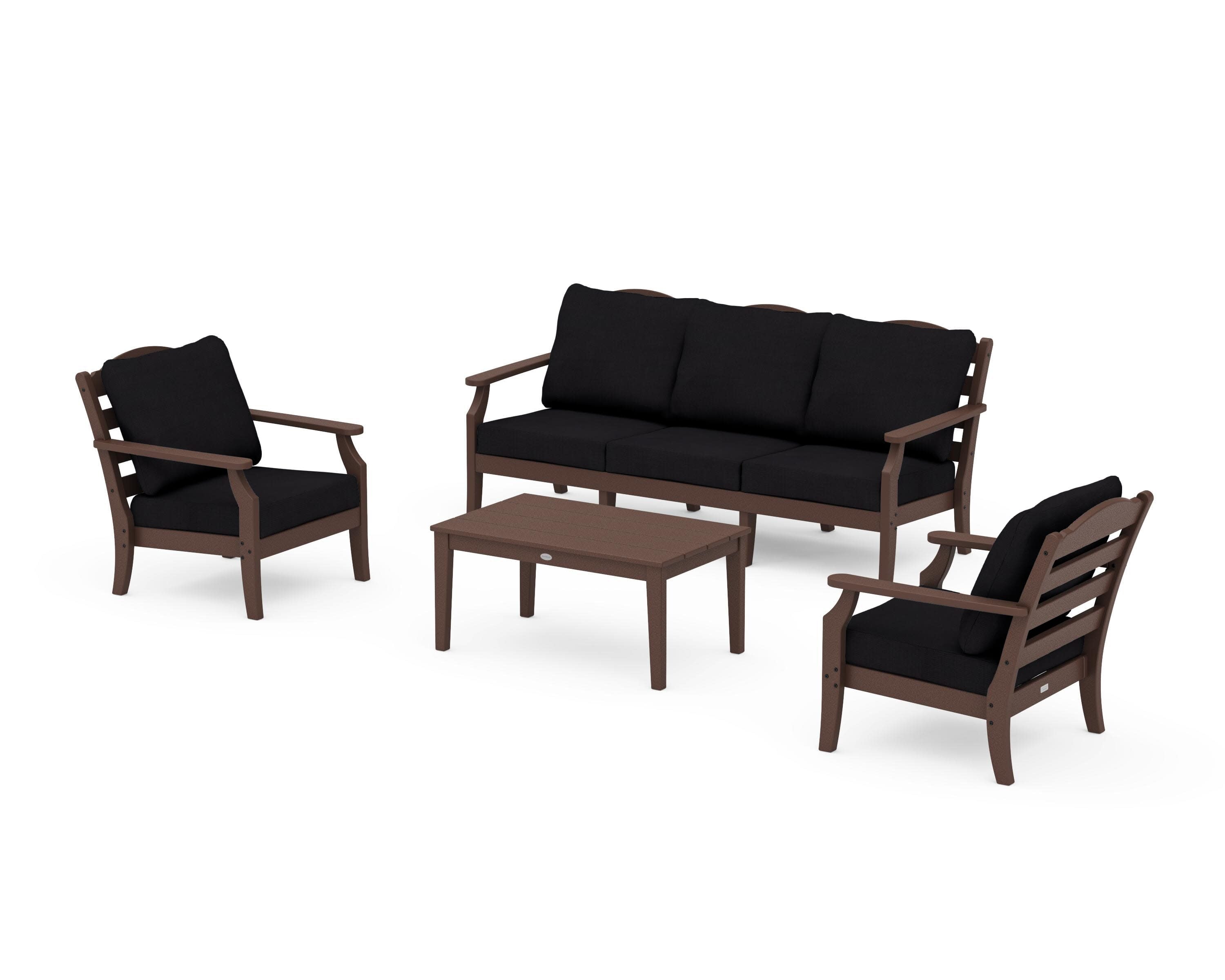 Savannah 4-Piece Deep Seating Set with Sofa in Mahogany / Midnight Linen