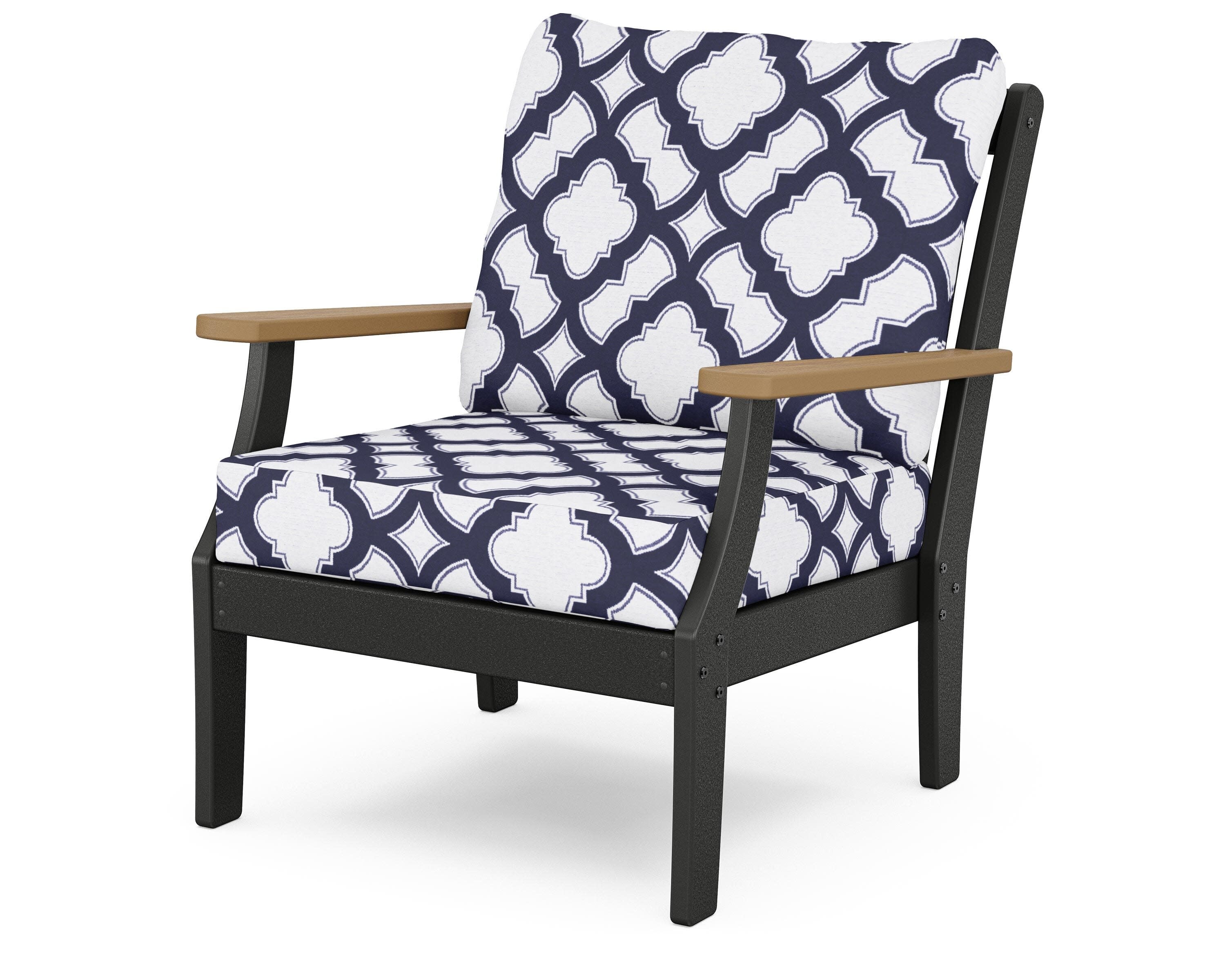 Braxton Deep Seating Chair in Black / Natural / Trellis Navy