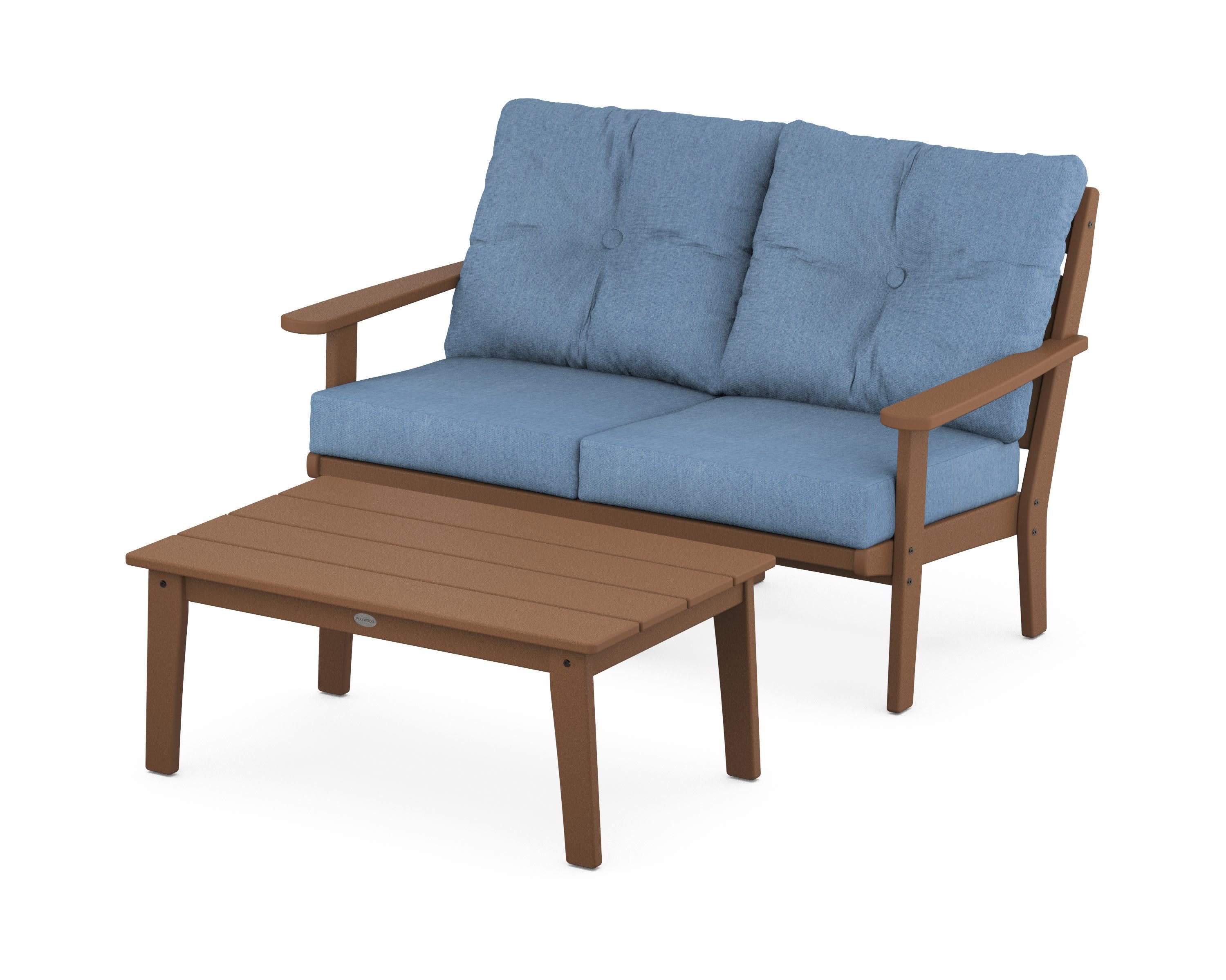 Lakeside 2-Piece Lounge Loveseat Set in Teak / Sky Blue