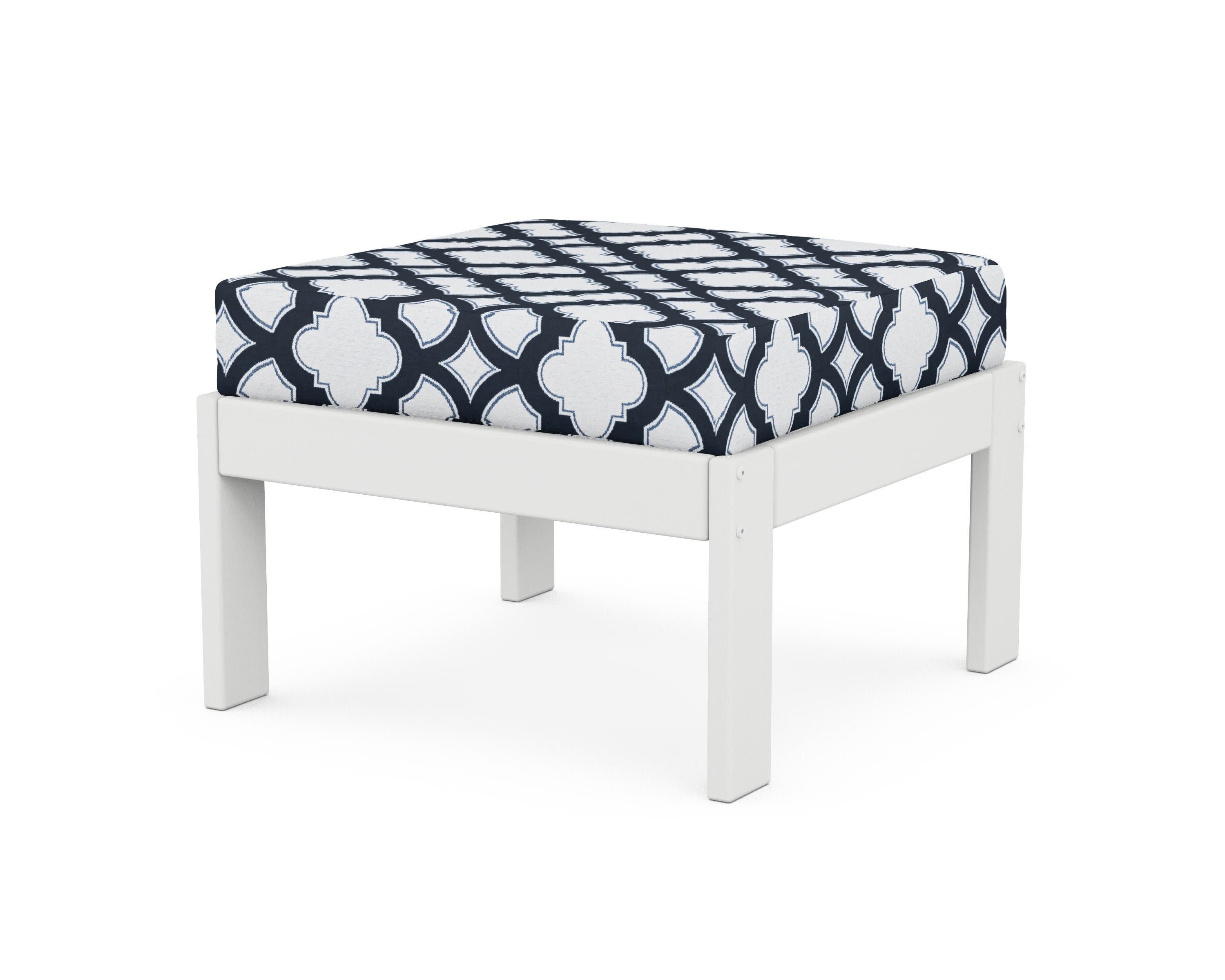 Vineyard Modular Ottoman in White / Trellis Marine Indigo