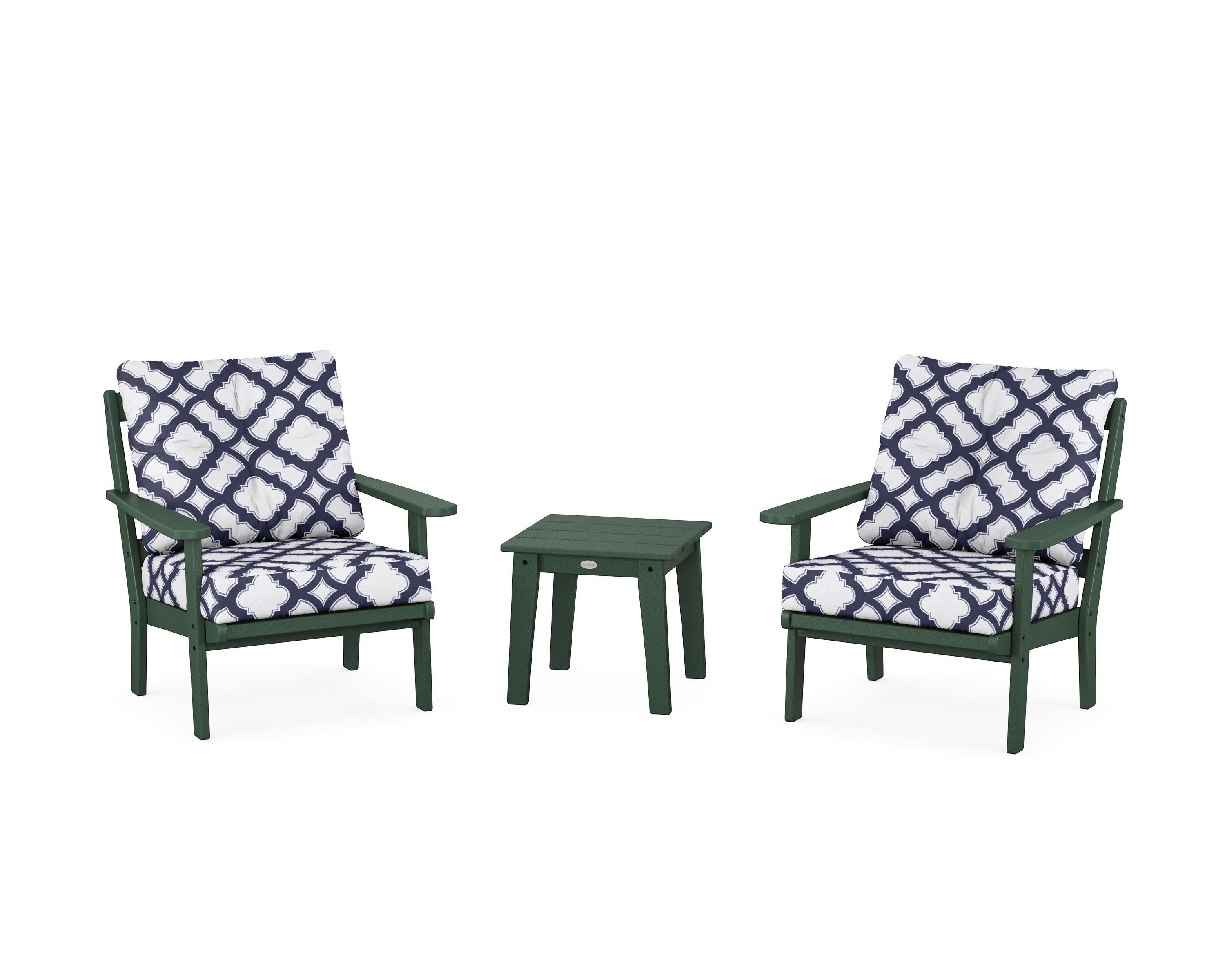 Mission 3-Piece Deep Seating Set in Green / Trellis Navy