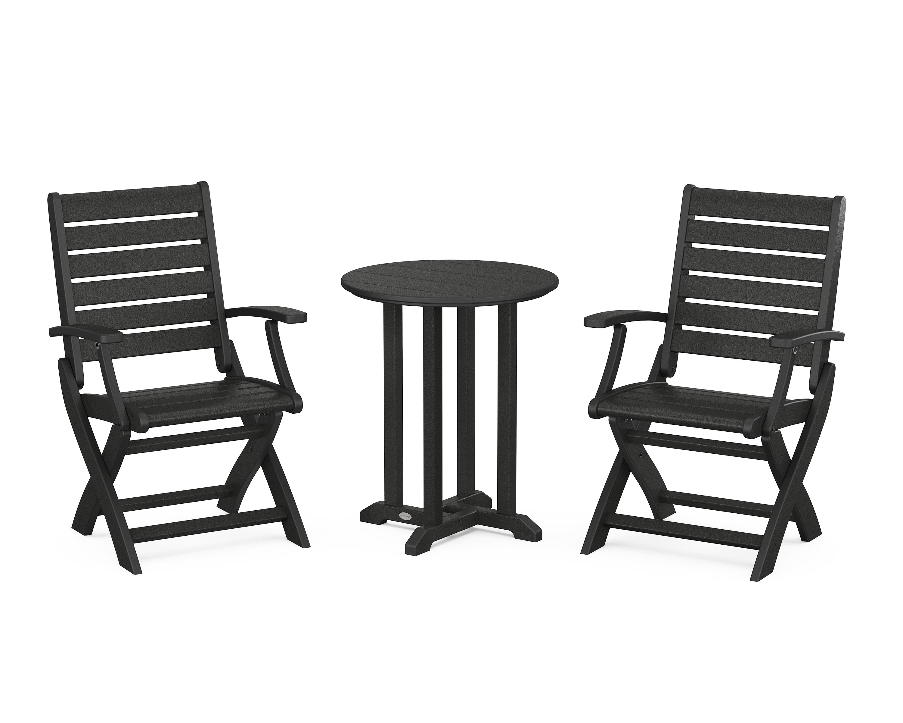 Signature Folding Chair 3-Piece Round Farmhouse Bistro Dining Set in Black