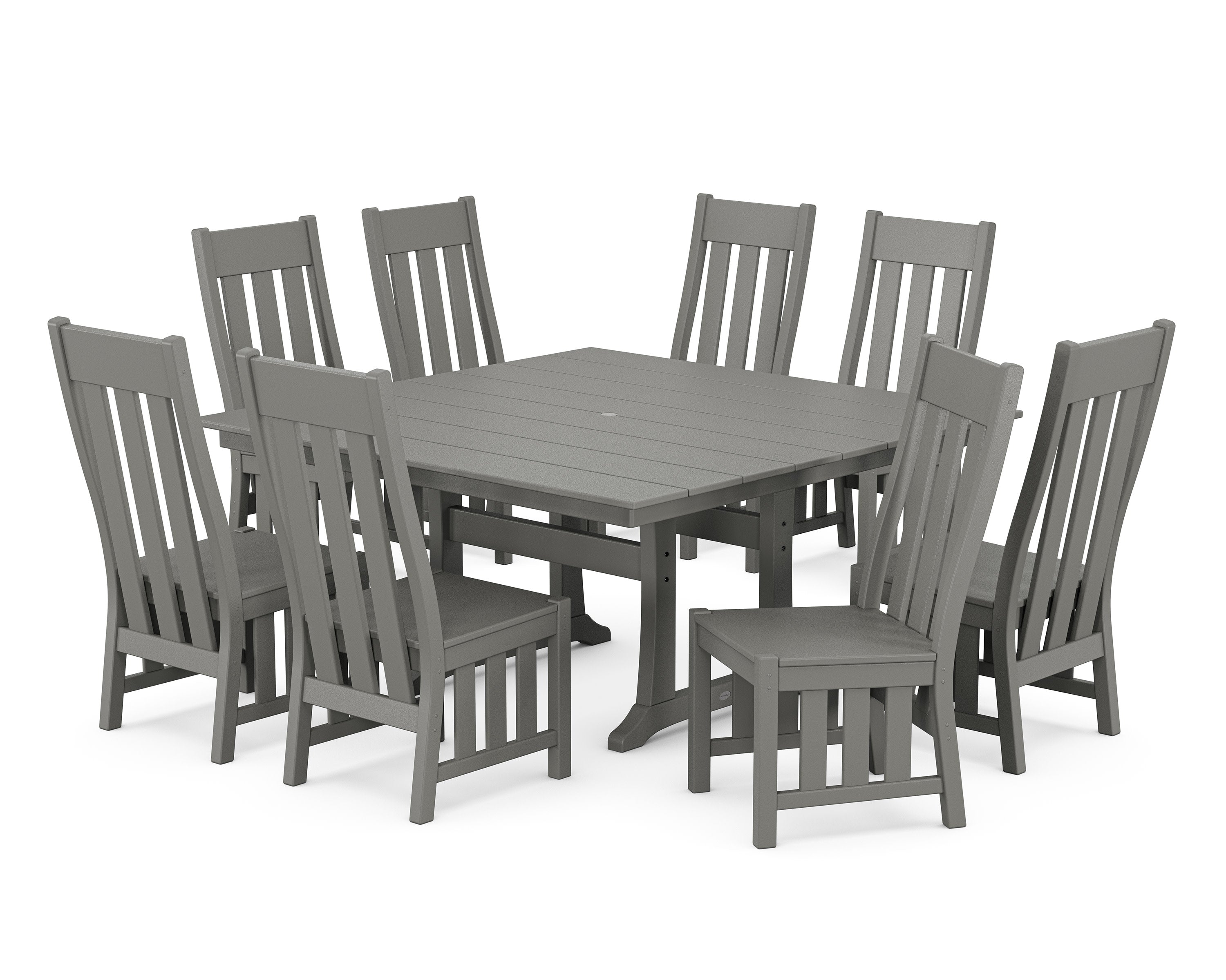 Acadia Side Chair 9-Piece Square Farmhouse Dining Set with Trestle Legs in Slate Grey
