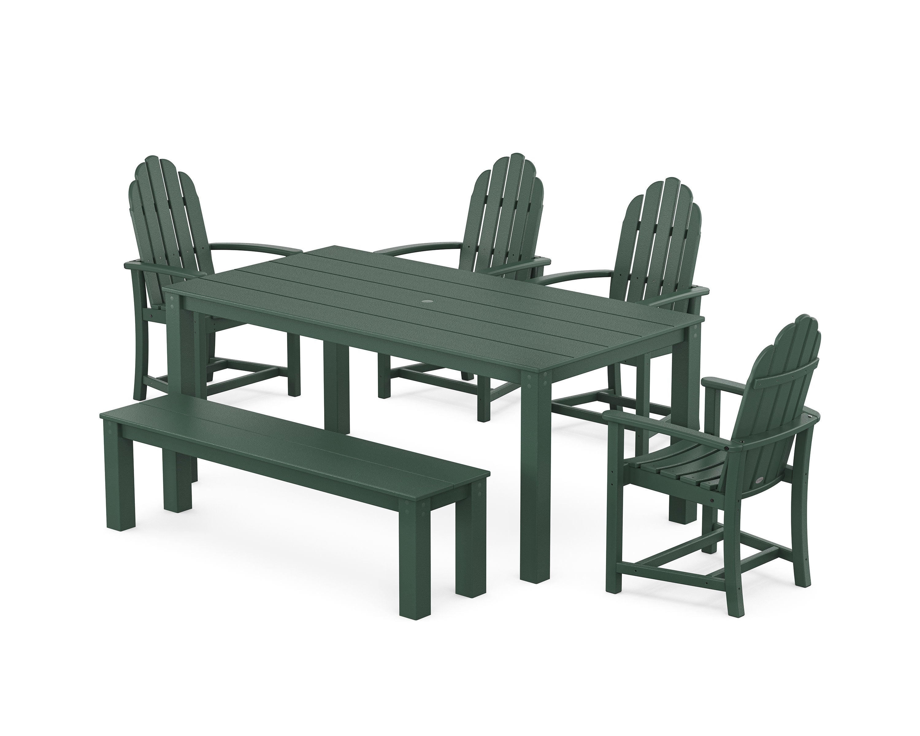 Classic Adirondack 6-Piece Parsons Dining Set with Bench in Green