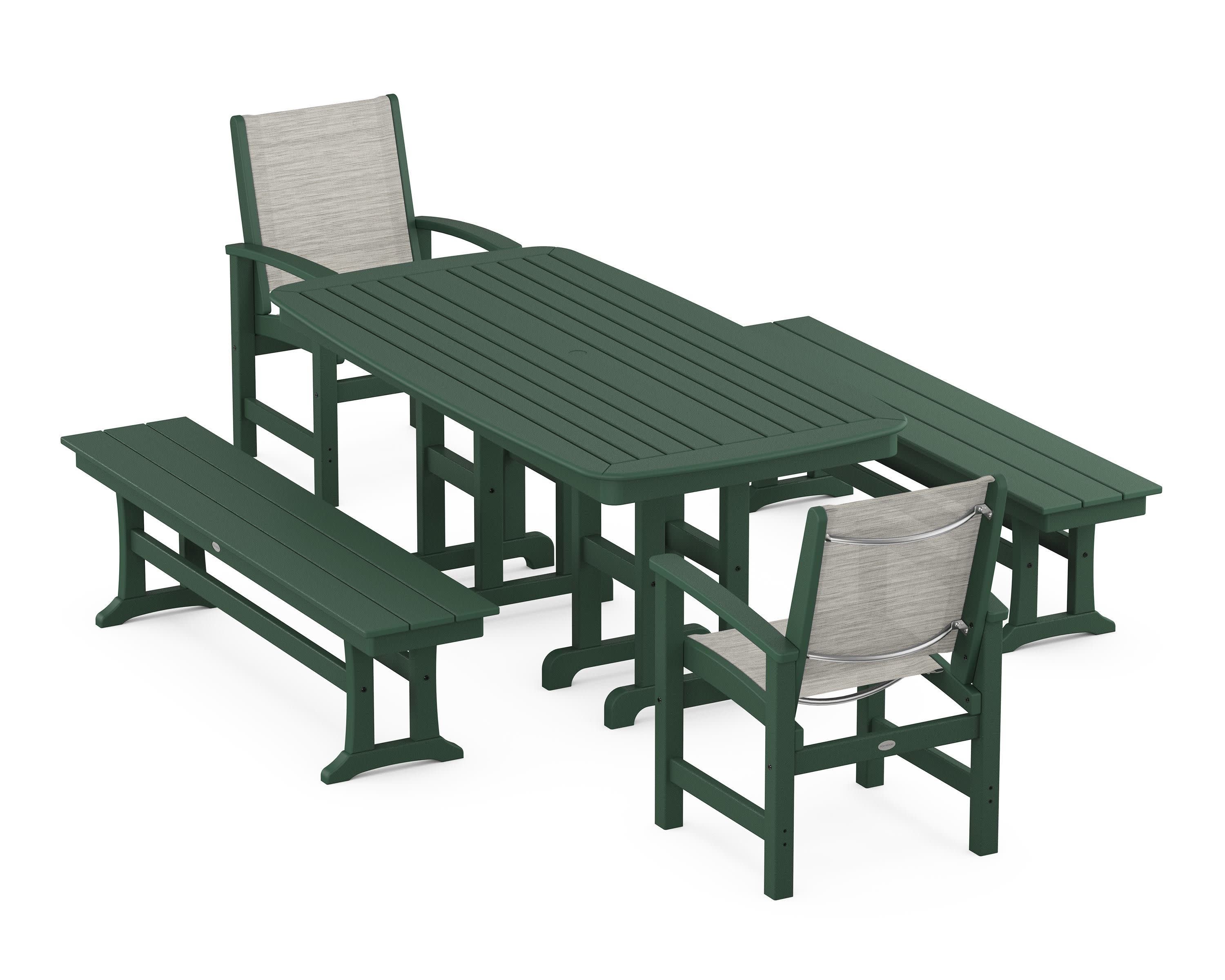 Coastal 5-Piece Dining Set in Green / Birch Sling