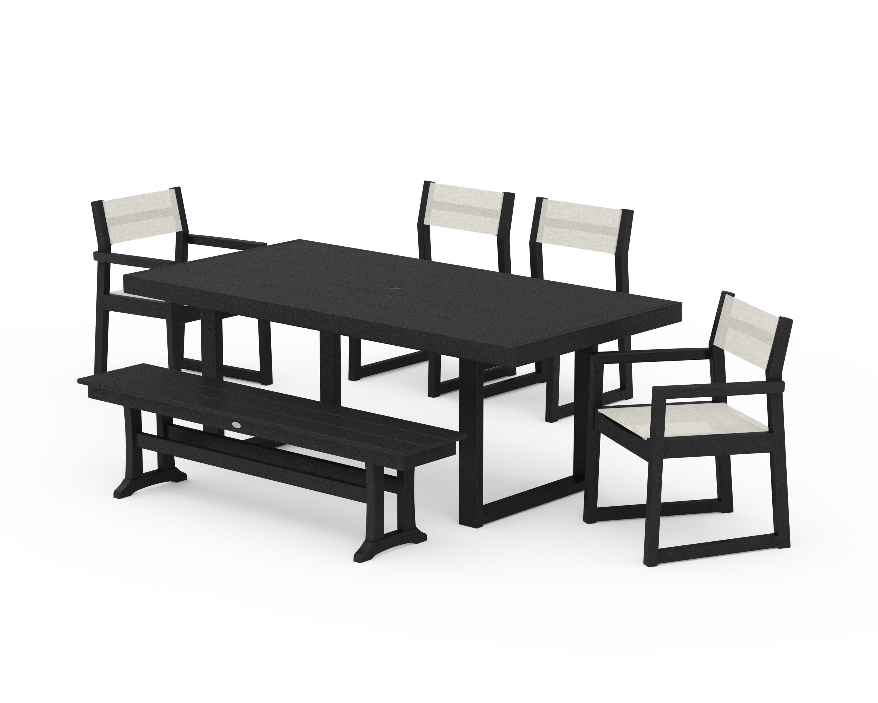 EDGE Sling 6-Piece Dining Set with Bench in Black / Parchment Sling