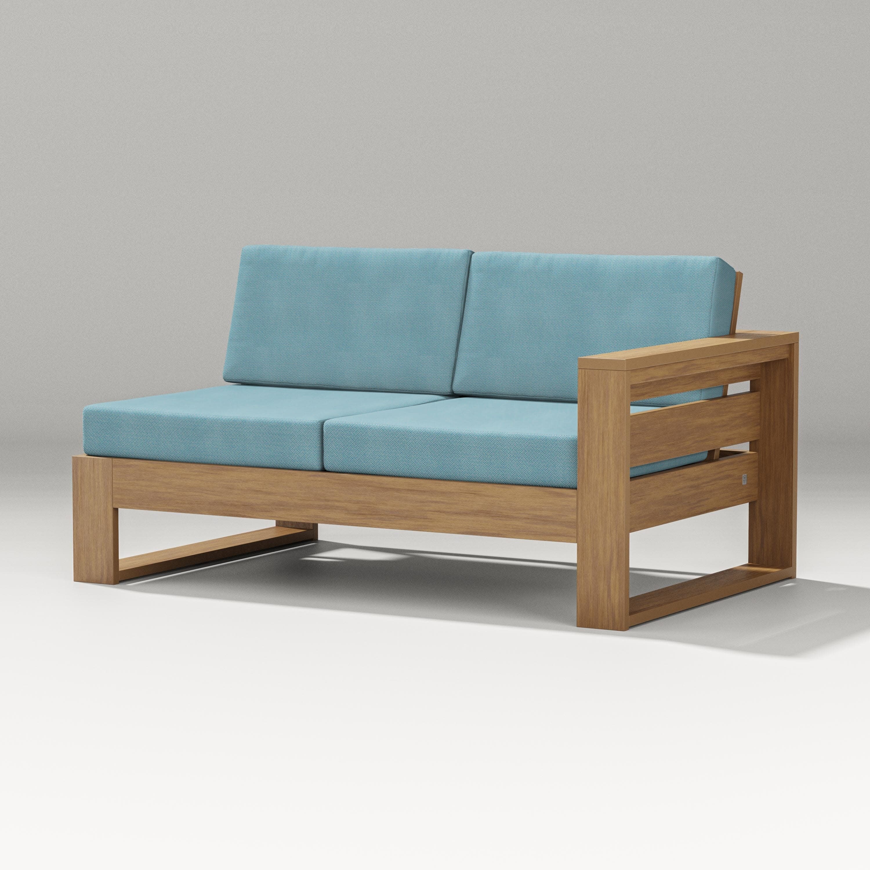 Latitude Modular Right Arm Loveseat in Natural / Lattice Sky Blue