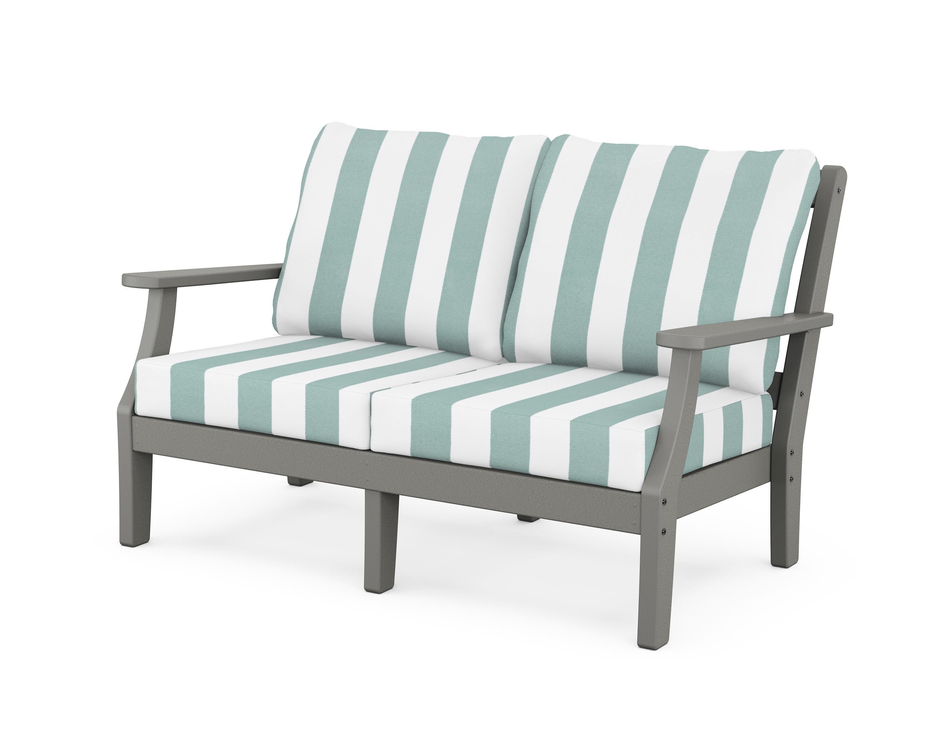 Chinoiserie Deep Seating Loveseat in Slate Grey / Cabana Stripe Glacier Spa