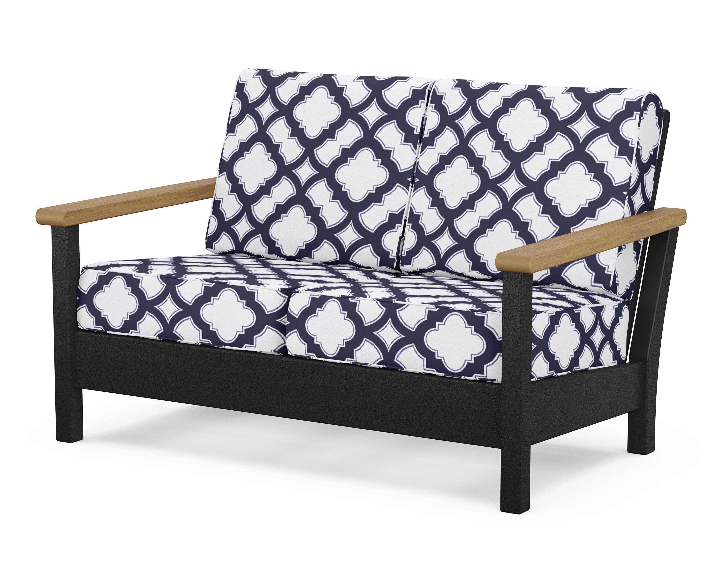 Harbour Deep Seating Loveseat in Black / Natural / Trellis Navy