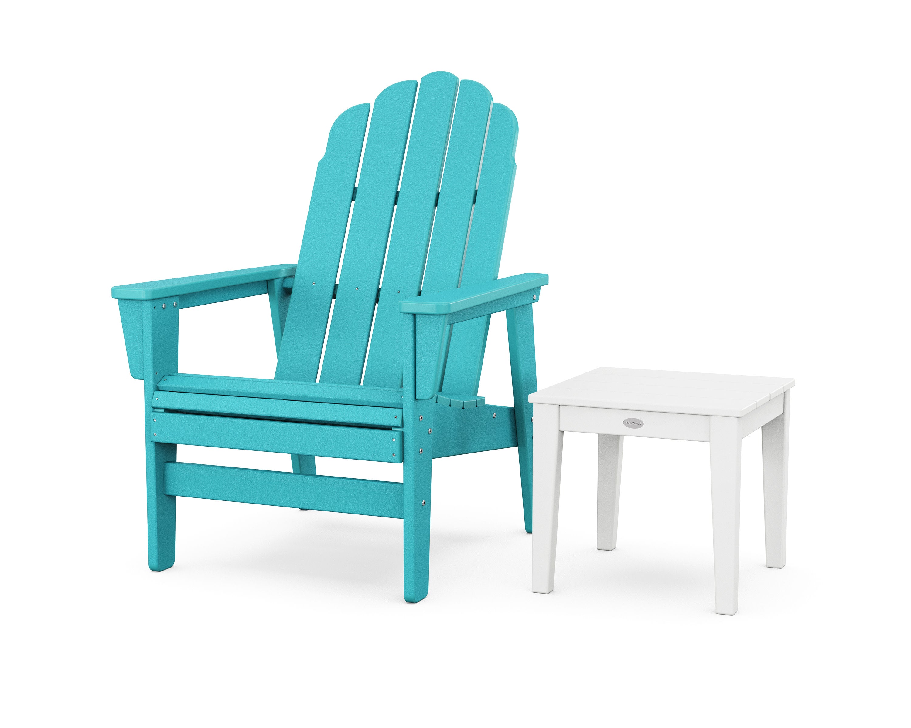 Vineyard Grand Upright Adirondack Chair with Side Table in Aruba / White