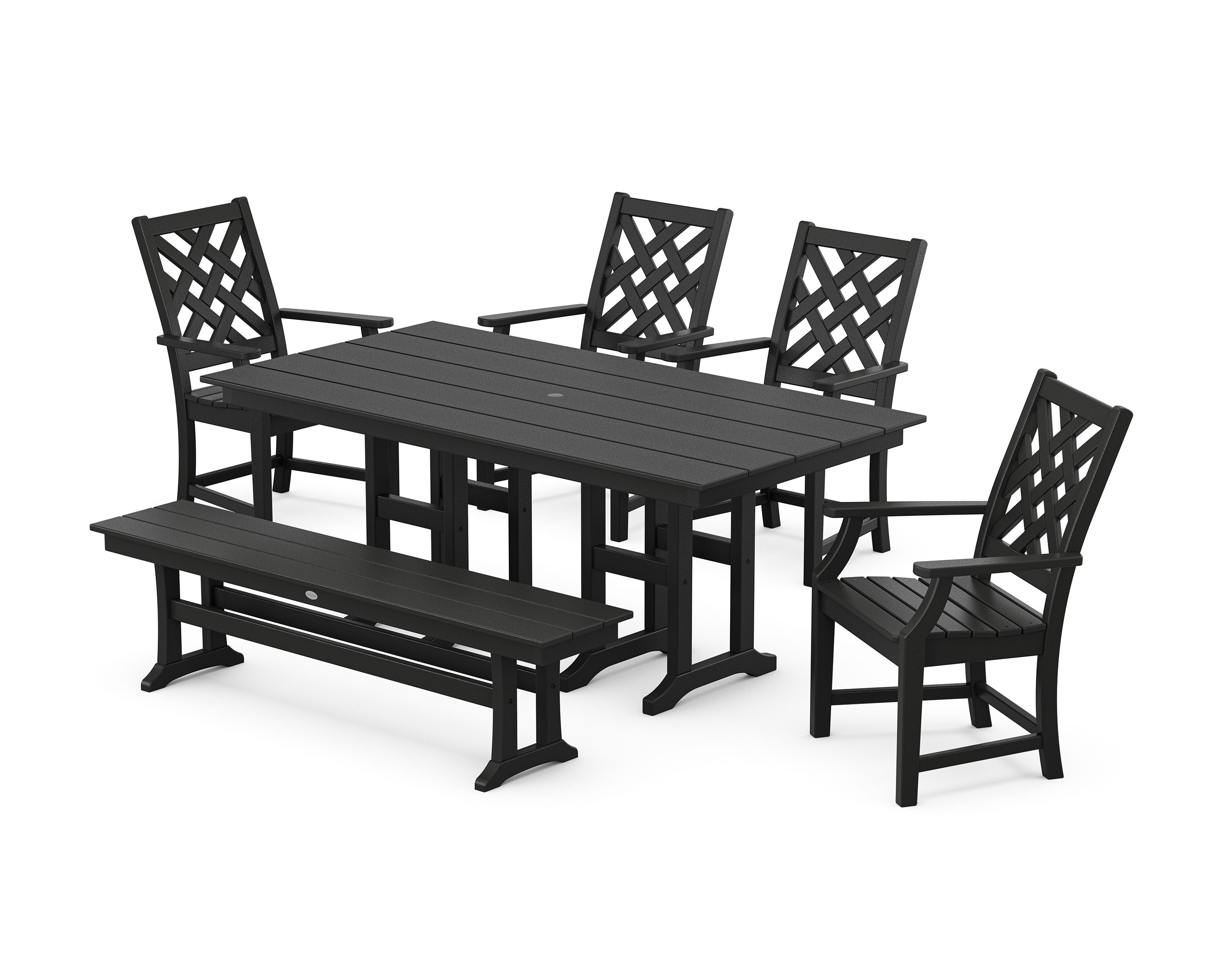 Wovendale 6-Piece Farmhouse Dining Set with Bench in Black
