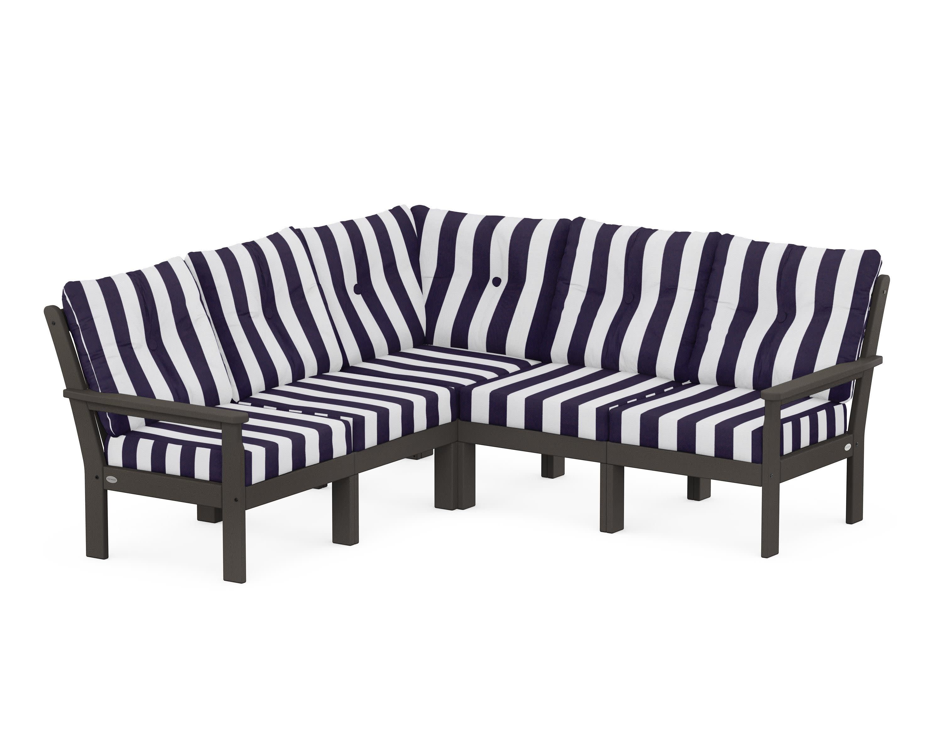 Vineyard 5-Piece Sectional in Vintage Coffee / Cabana Stripe Navy