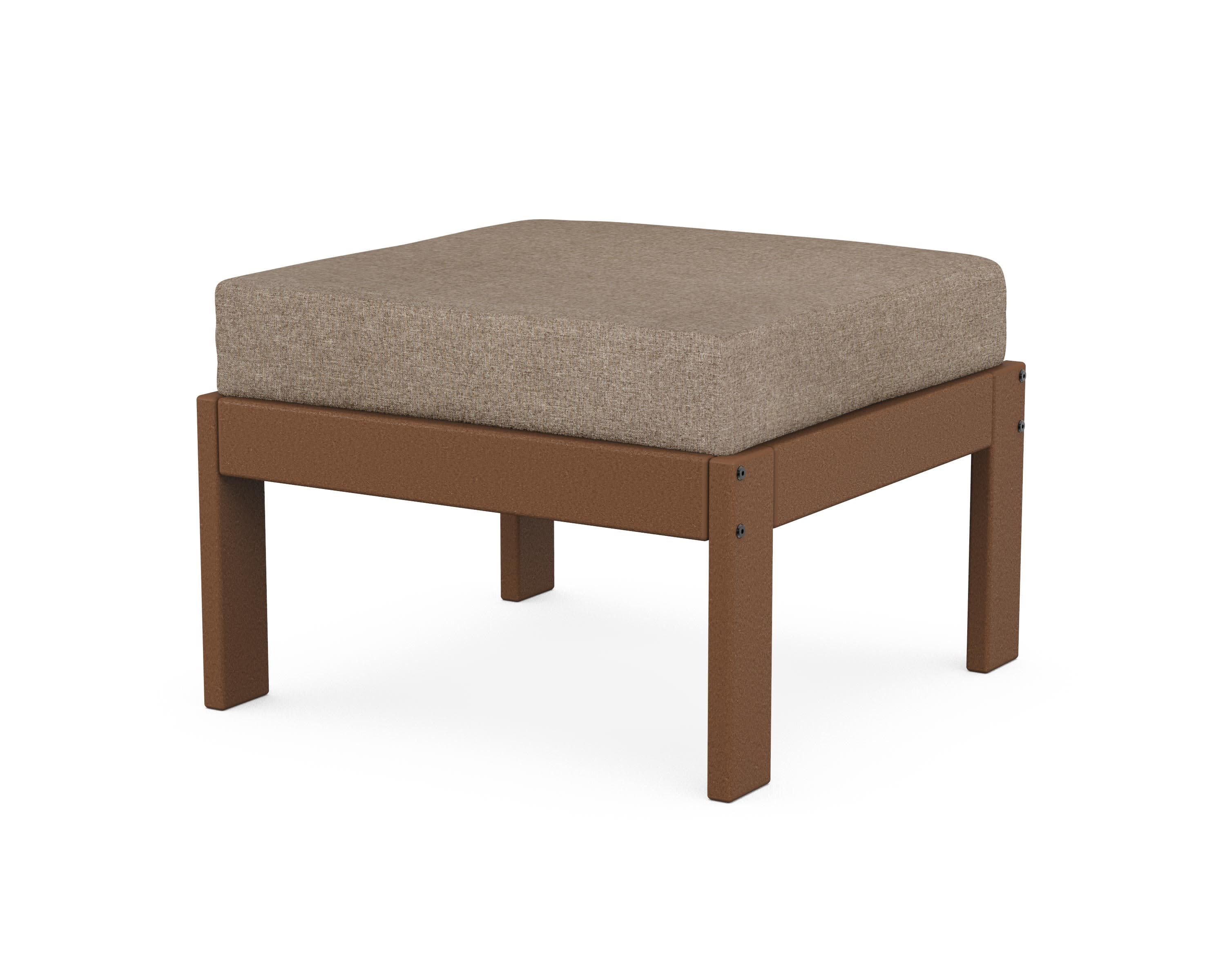 Vineyard Modular Ottoman in Teak / Spiced Burlap