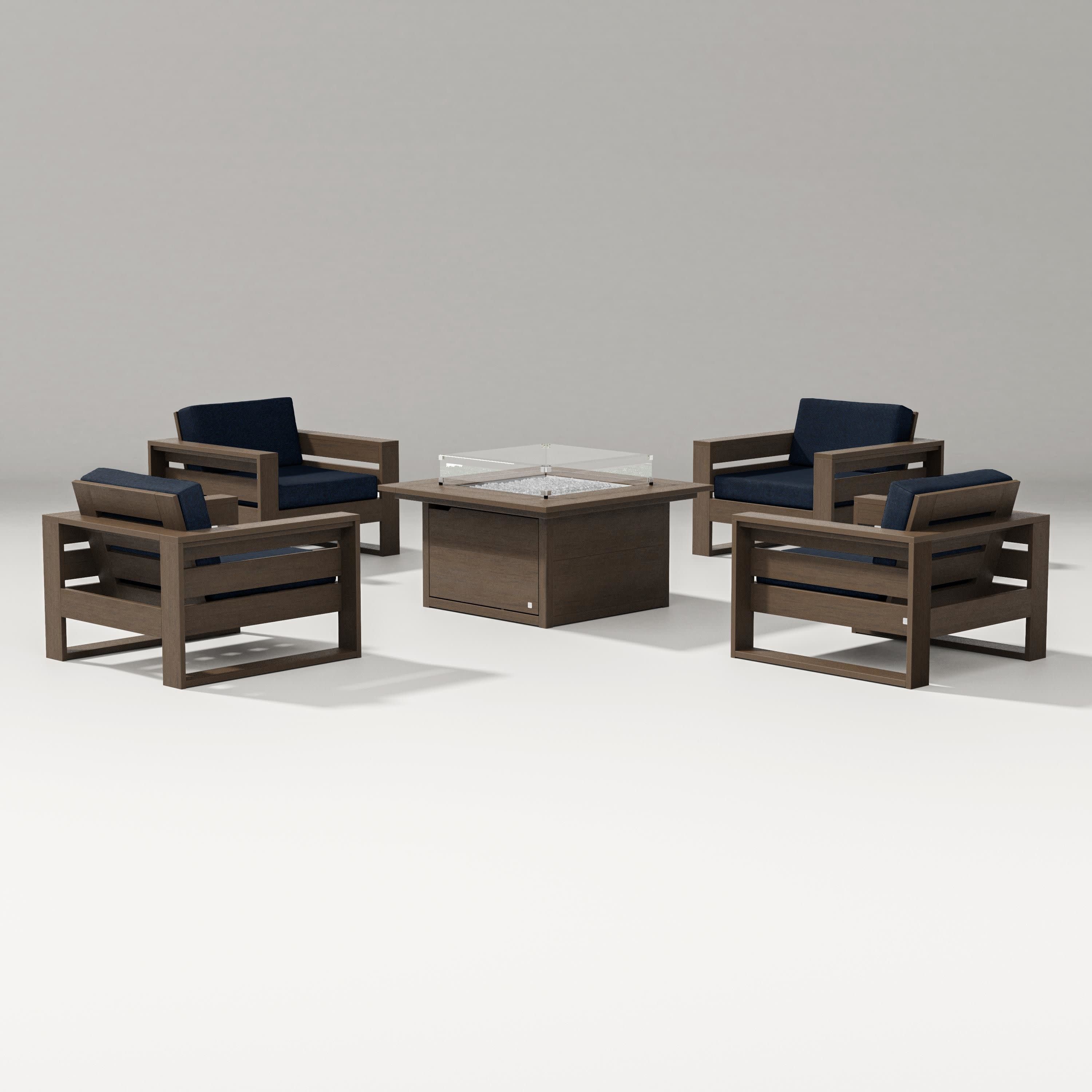 Latitude 5-Piece Lounge Fire Table Set in Kona / Marine Indigo
