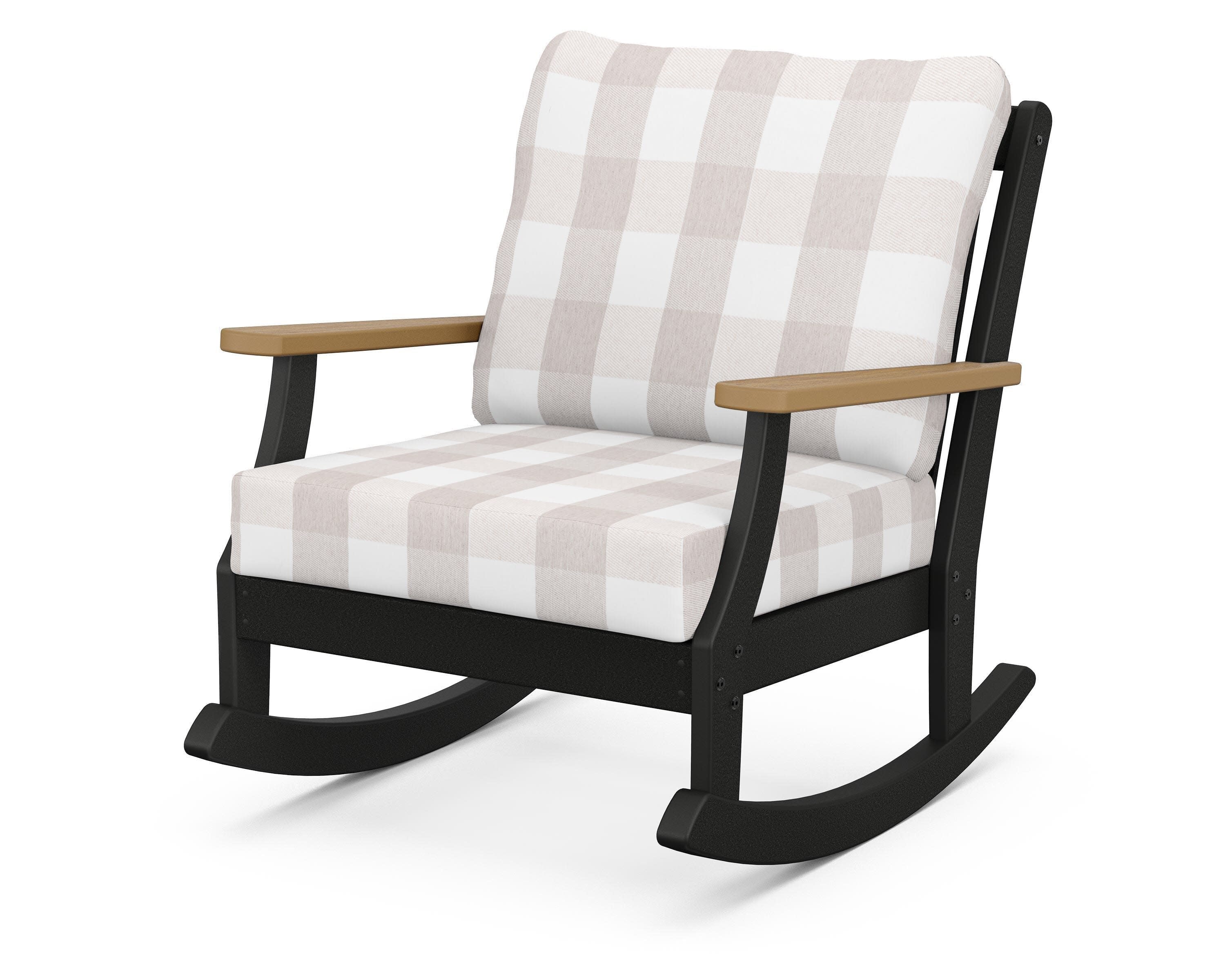 Braxton Deep Seating Rocking Chair in Black / Natural / Buffalo Plaid Dune Burlap