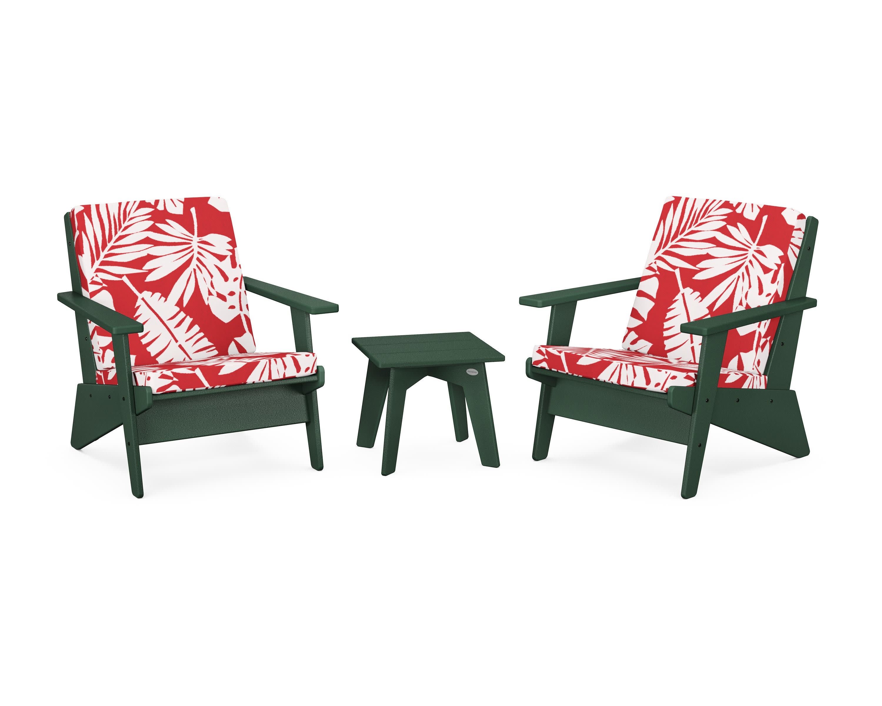 Riviera Modern Lounge 3-Piece Set in Green / Leaf Crimson